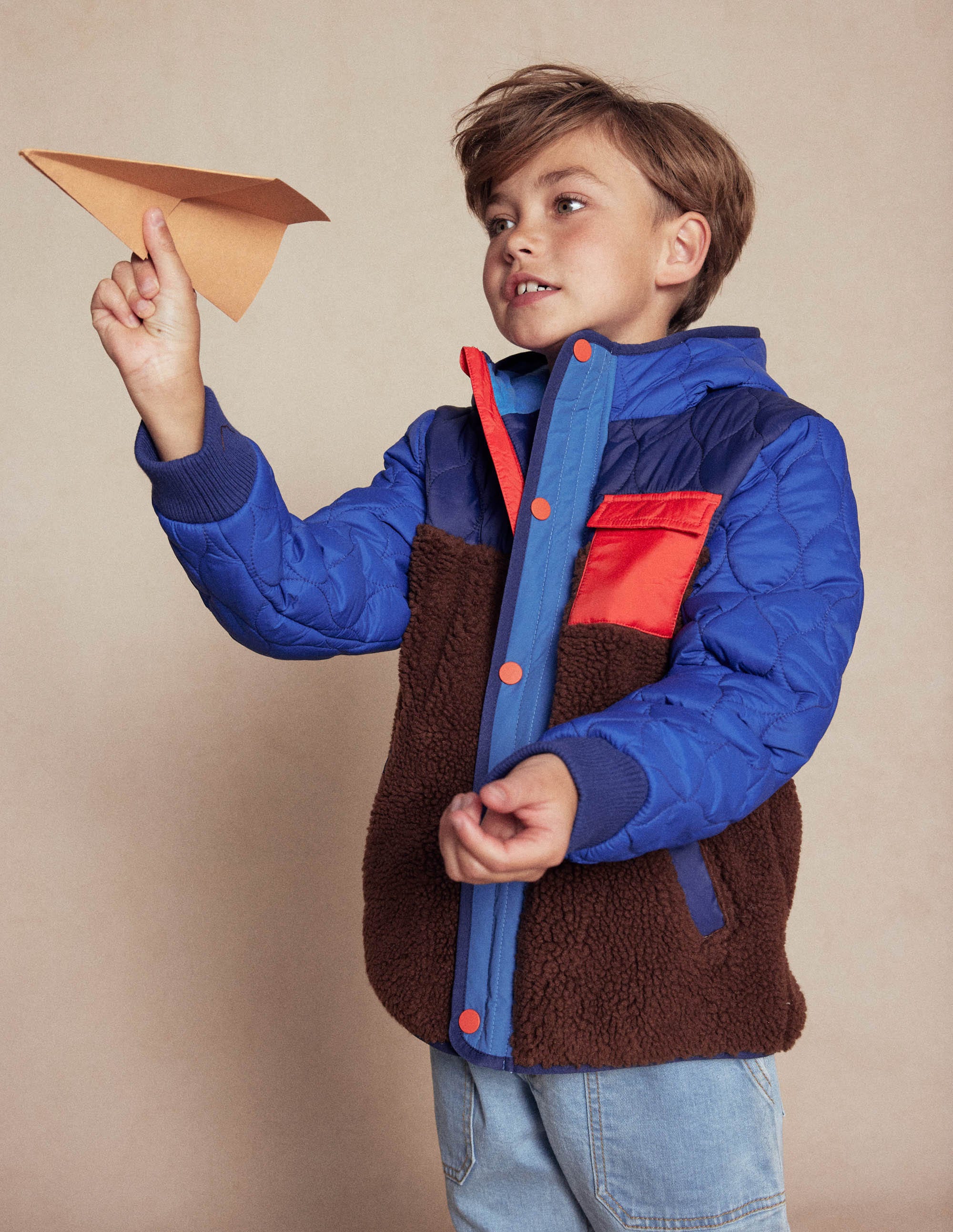 Steppjacke mit Teddyfell-Dunkle Blockfarben - Image 6