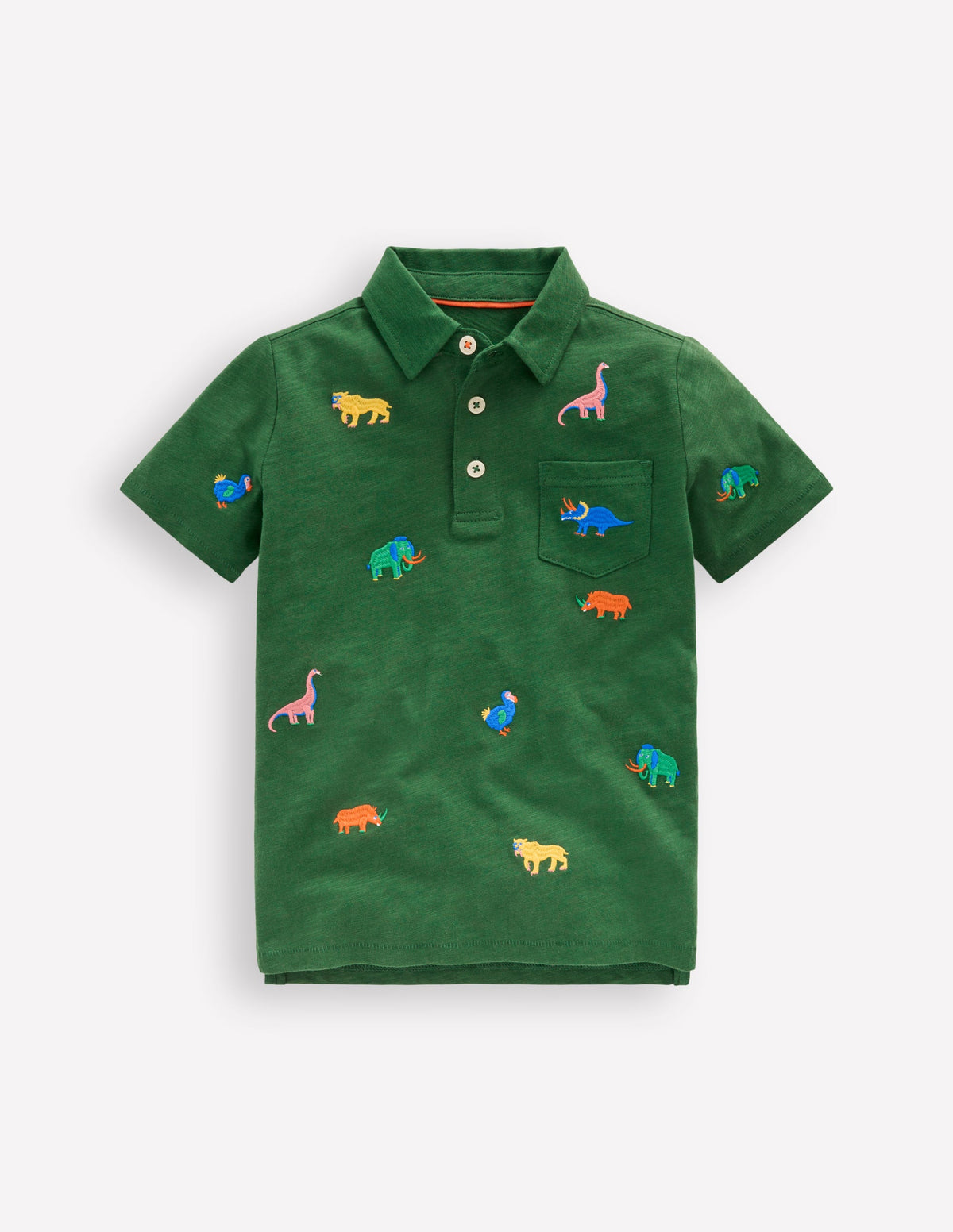 Besticktes Flammgarn-Polohemd-Prähistorische Tiere Stickerei - Image 1