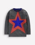 T-Shirt mit Stern-Applikation-Blaugrau Meliert mit Sternen