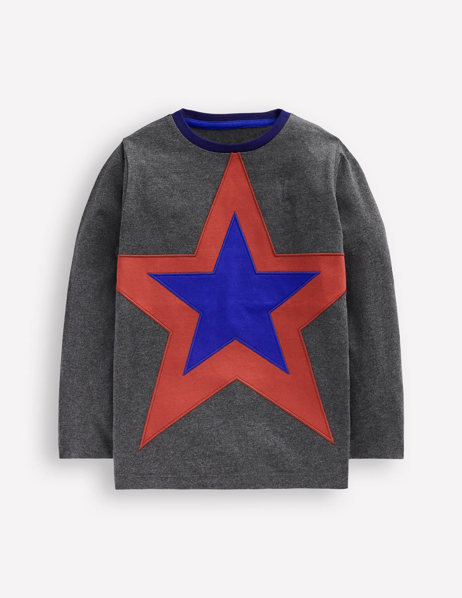 T-Shirt mit Stern-Applikation-Blaugrau Meliert mit Sternen-1