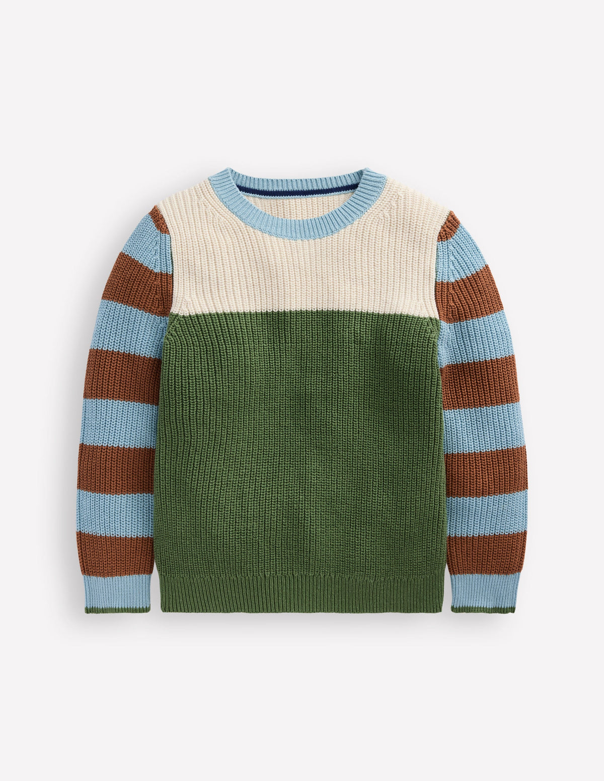Baumwollpullover für den Alltag-Beige Meliert/Safarigrün-1