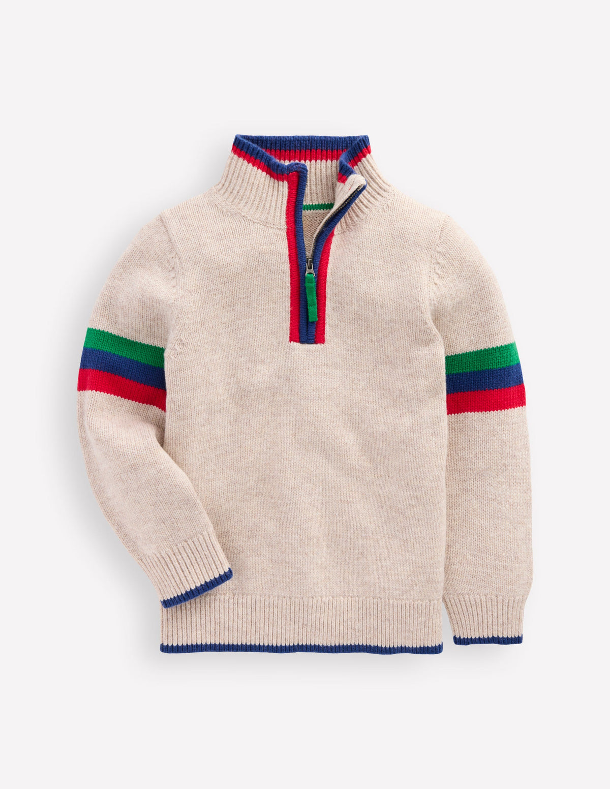Klassischer Pullover mit halblangem Reißverschluss-Beige Meliert-1