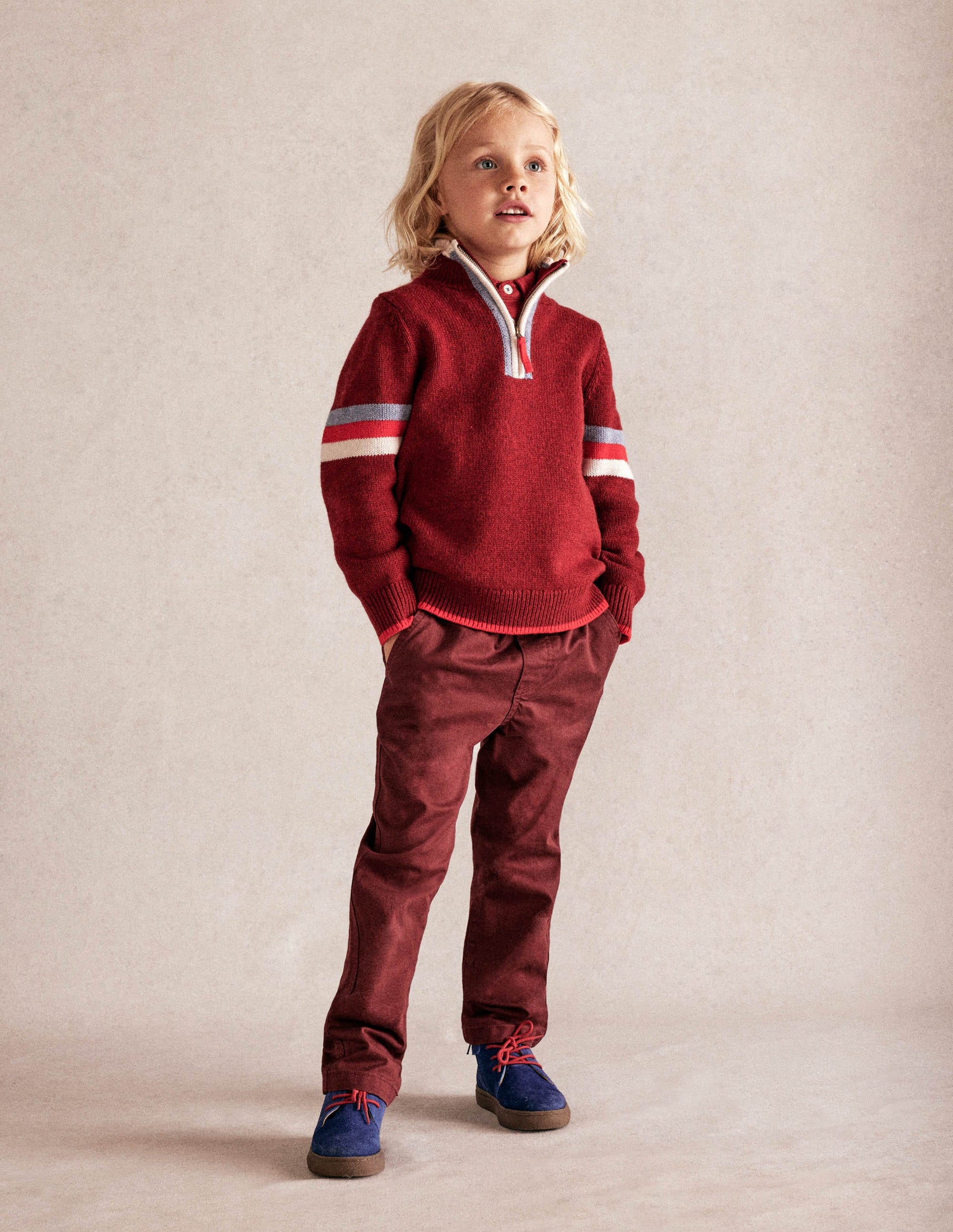Klassischer Pullover mit halblangem Reißverschluss-Rumba-Rot-5