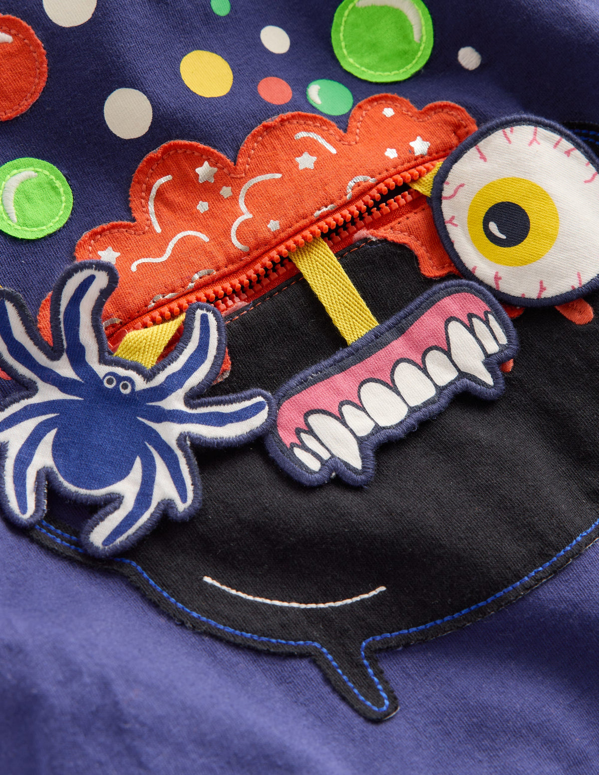 Zip Detail Appliqué T-shirt-Starboard Blue Caldron-3