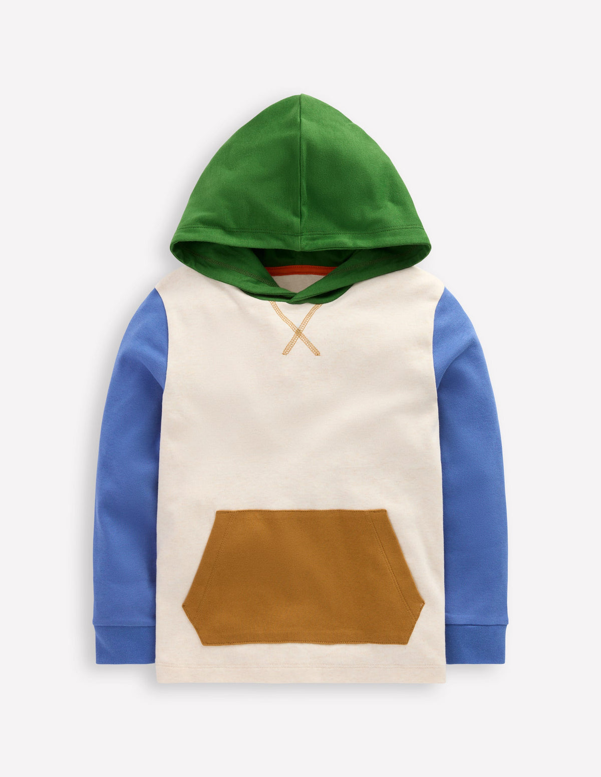 Mittelschwerer Kapuzenpullover-Haferbeige meliert/Flussblau-4