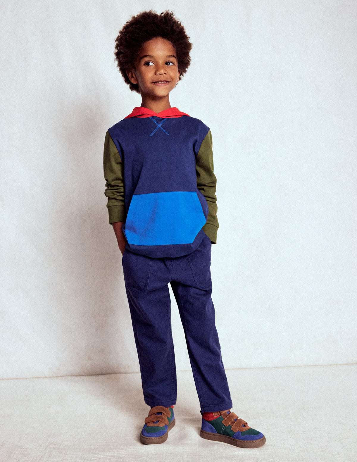 Mittelschwerer Kapuzenpullover-Steuerbordblau/Waldgrün-3