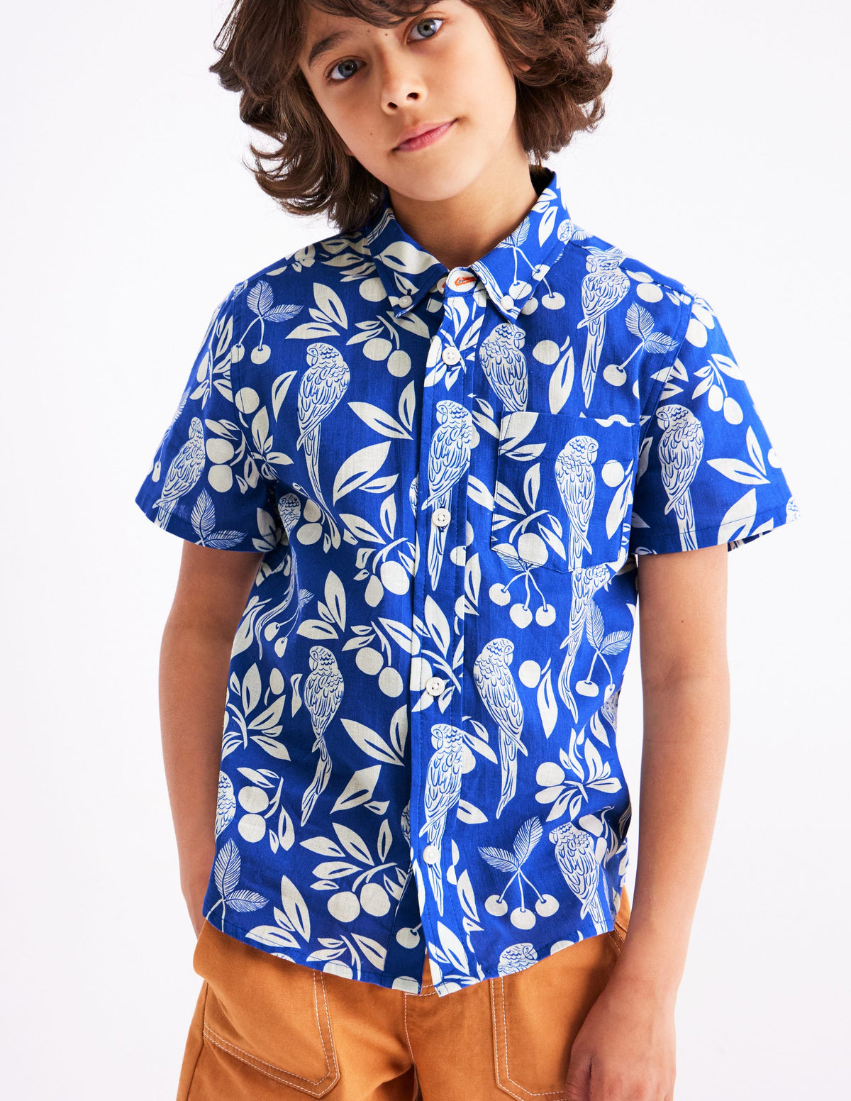 Cotton Linen Shirt-Blue Parrot Palm - Image 1