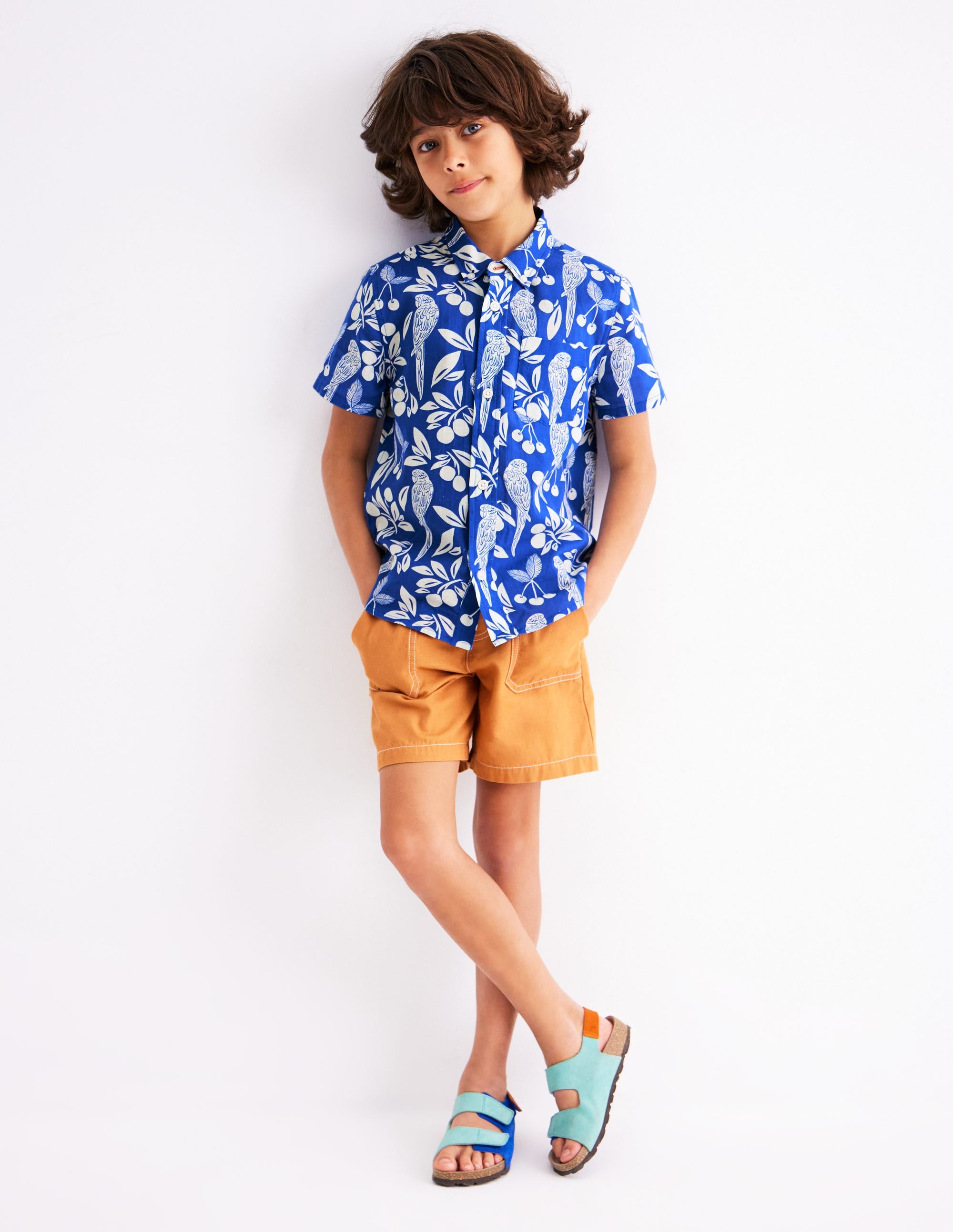 Cotton Linen Shirt-Blue Parrot Palm - Image 2
