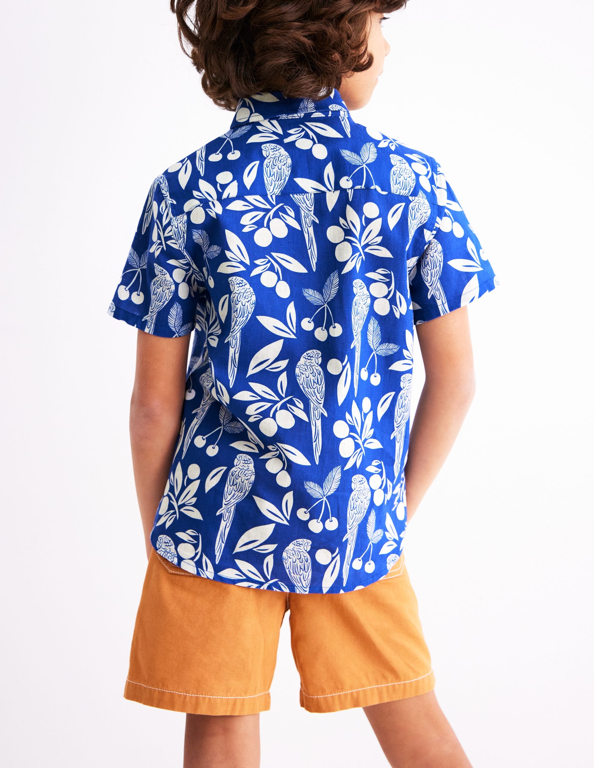 Cotton Linen Shirt-Blue Parrot Palm - Image 3