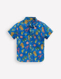 Chemise en coton et lin-Imprimé tropical bleu vif