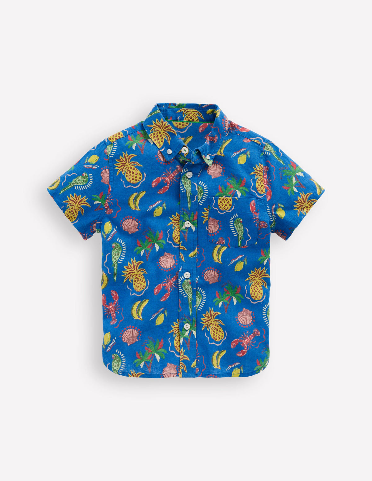 Chemise en coton et lin-Imprimé tropical bleu vif - Image 1