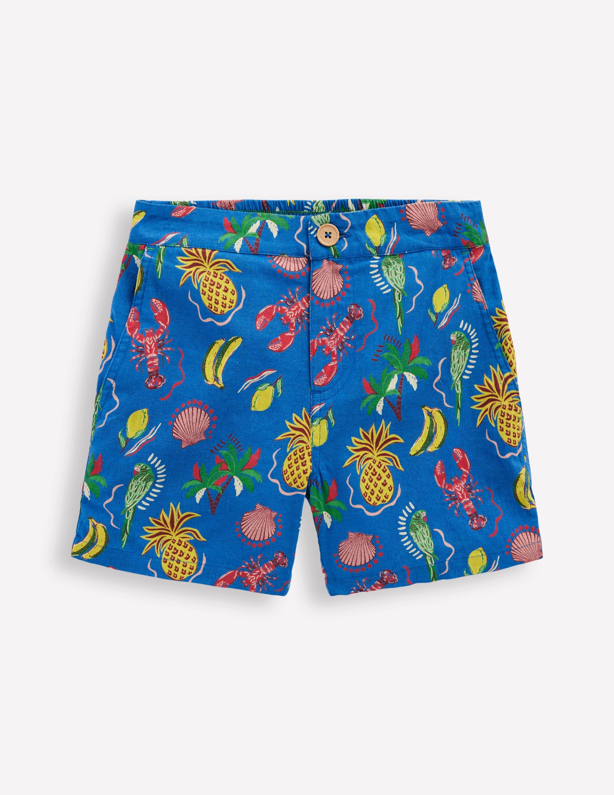 Short en coton et lin-Motif Tropical Tile bleu vif - Image 1