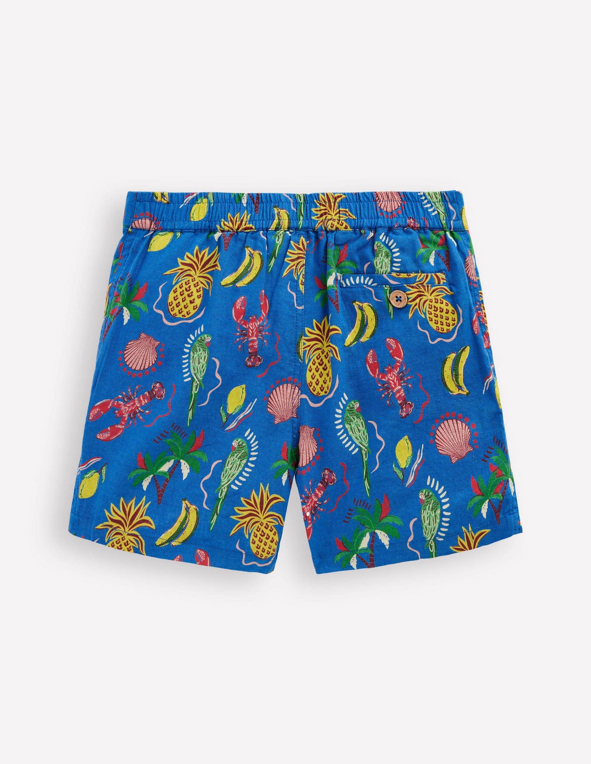 Short en coton et lin-Motif Tropical Tile bleu vif-2