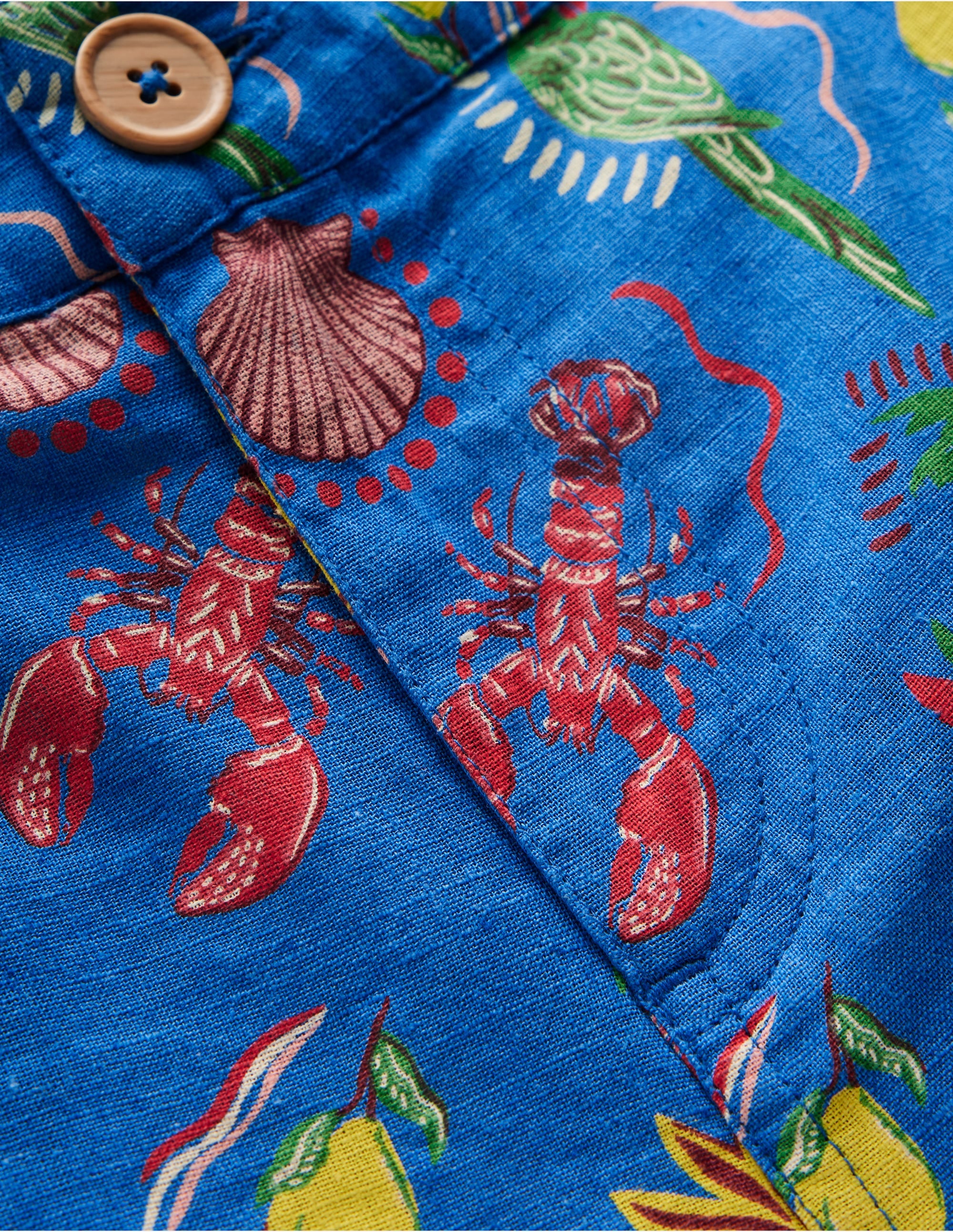 Short en coton et lin-Motif Tropical Tile bleu vif - Image 3