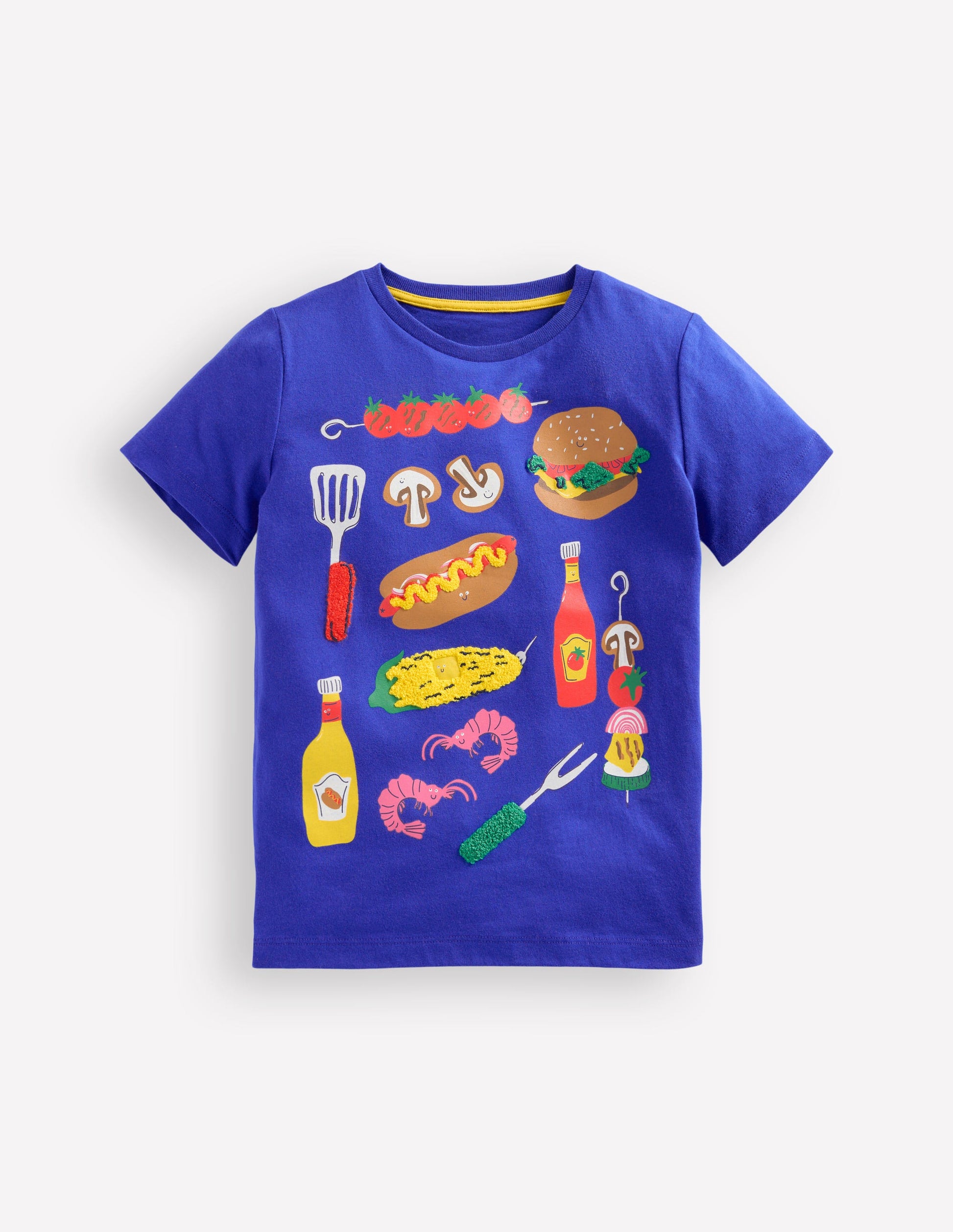 Short Sleeve Appliqué T-shirt-Bright Blue BBQ-1