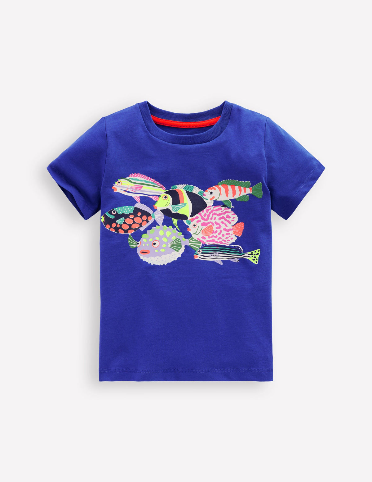 T-shirt manches courtes à imprimé riso-Poissons bleu héron - Image 3