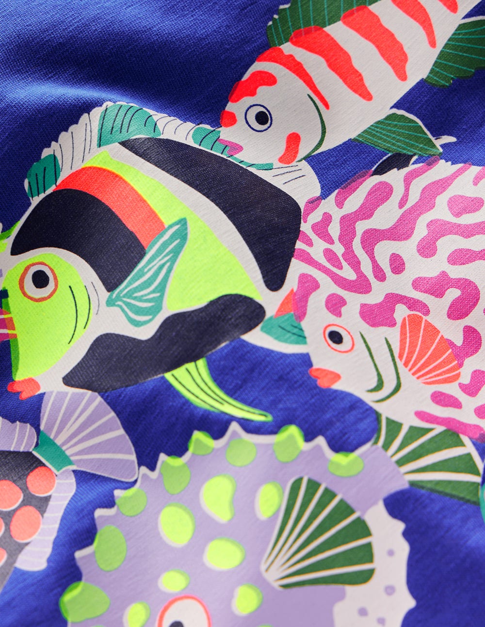 T-shirt manches courtes à imprimé riso-Poissons bleu héron-5