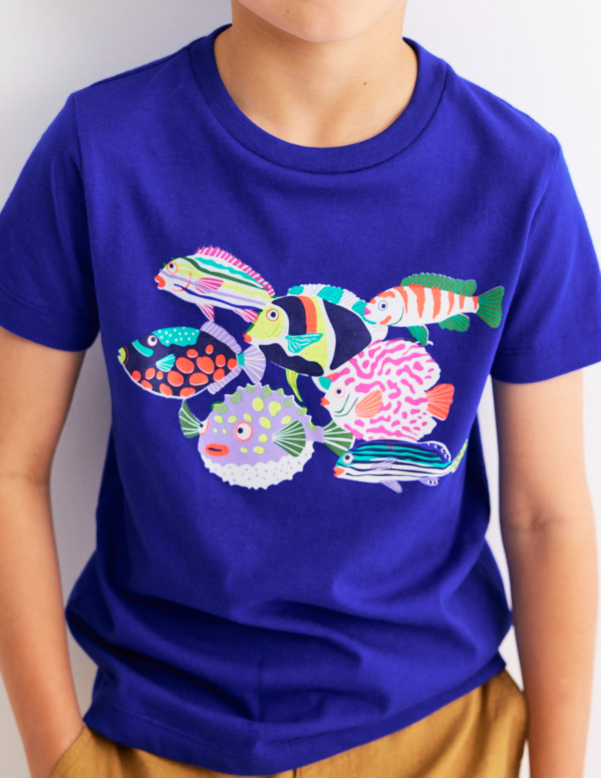 T-shirt manches courtes à imprimé riso-Poissons bleu héron - Image 2