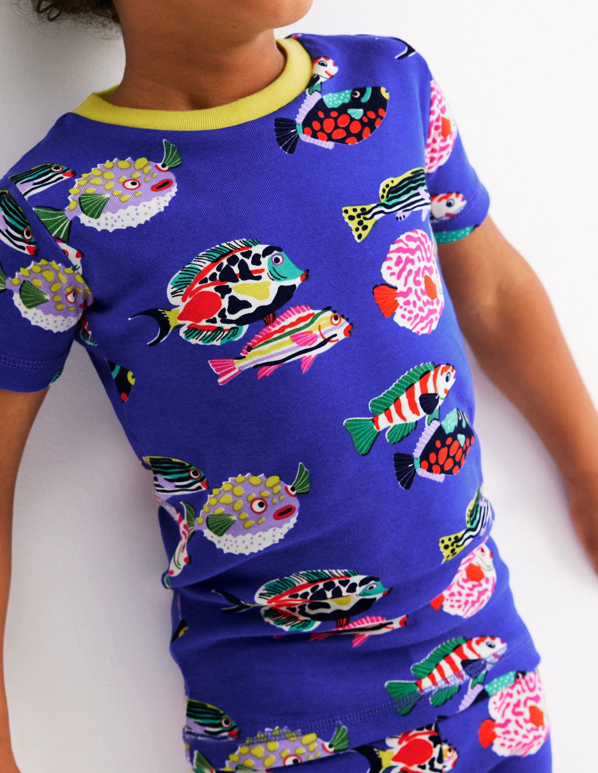 Pyjama court douillet phosphorescent-Poissons bleu héron-2
