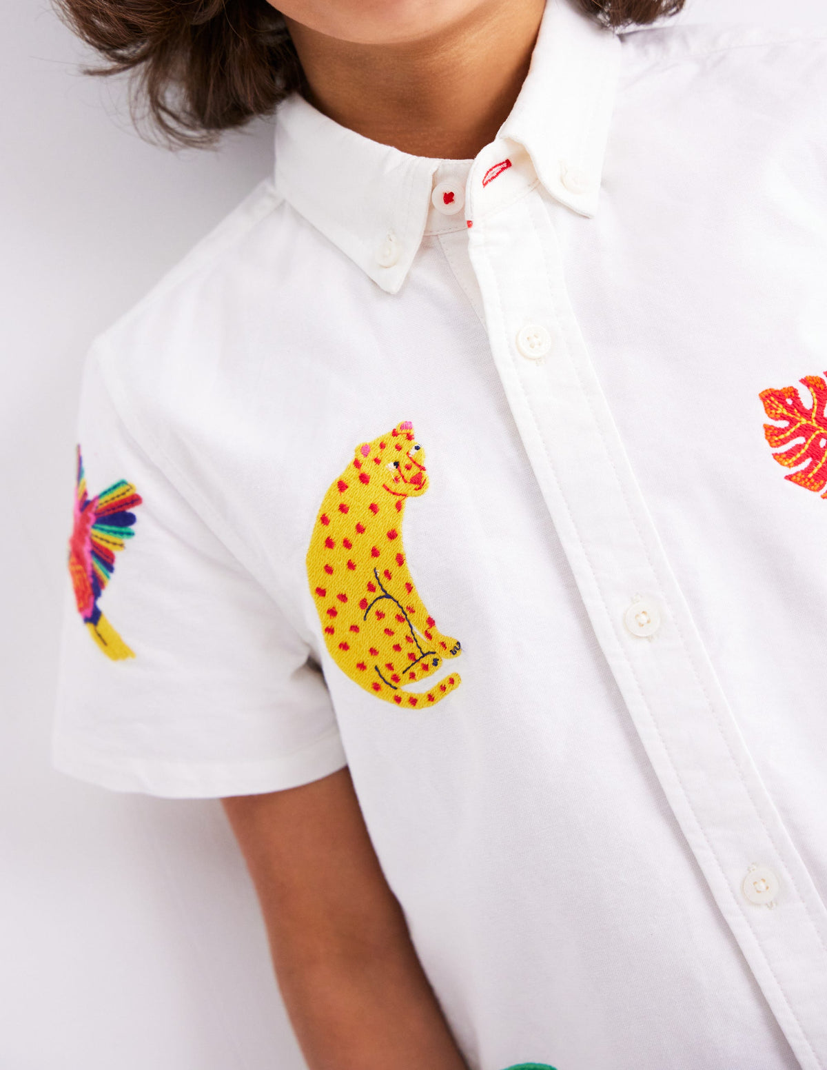 Chemise fun en coton-Broderie jungle campanule-1