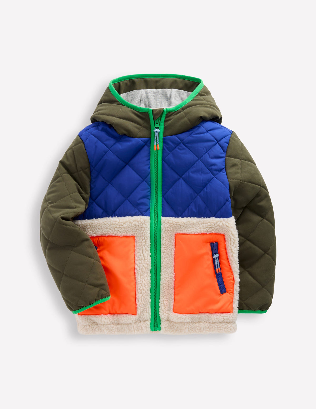 Borg Mix Jacket-Khaki Colourblock - Image 1