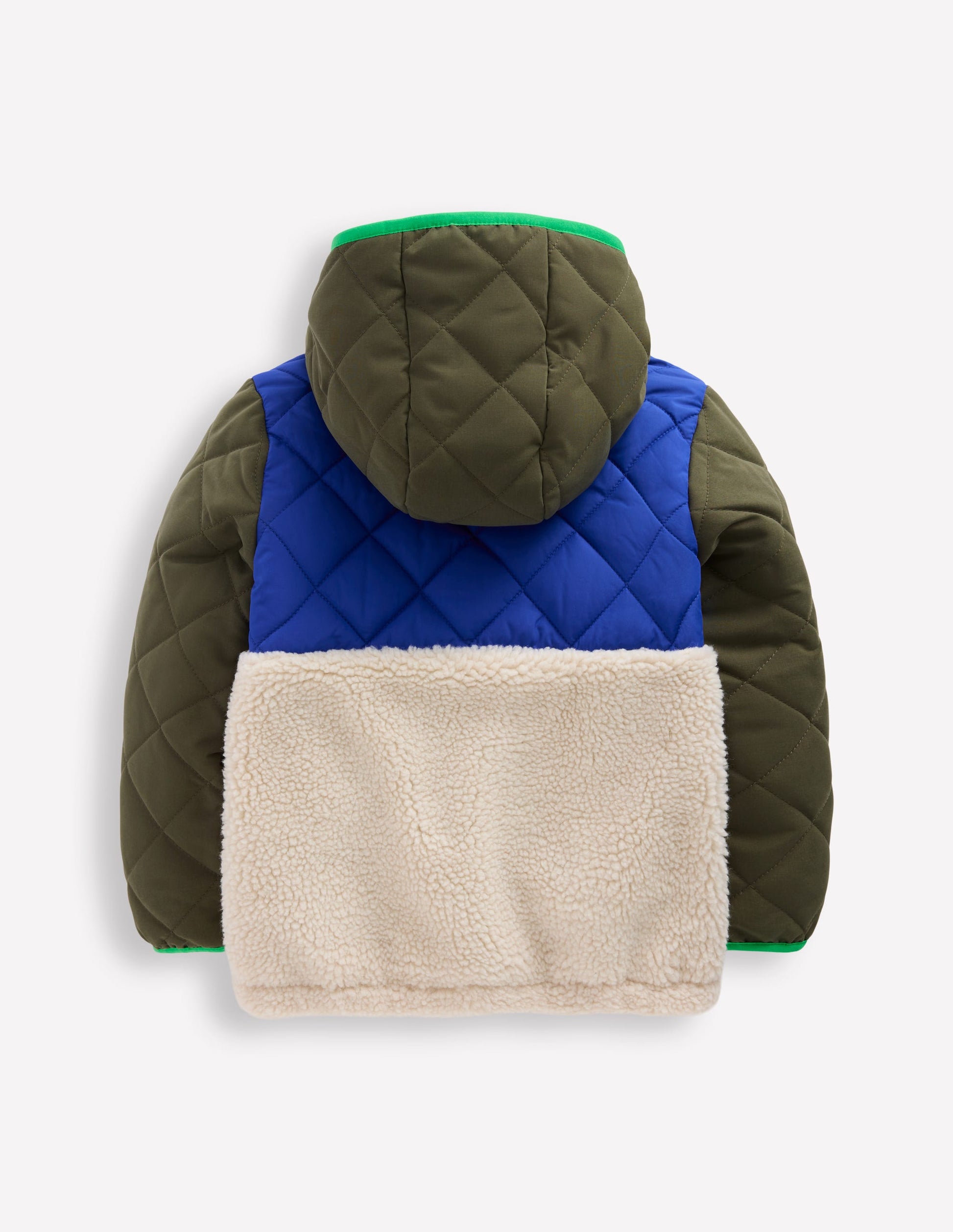 Borg Mix Jacket-Khaki Colourblock-2