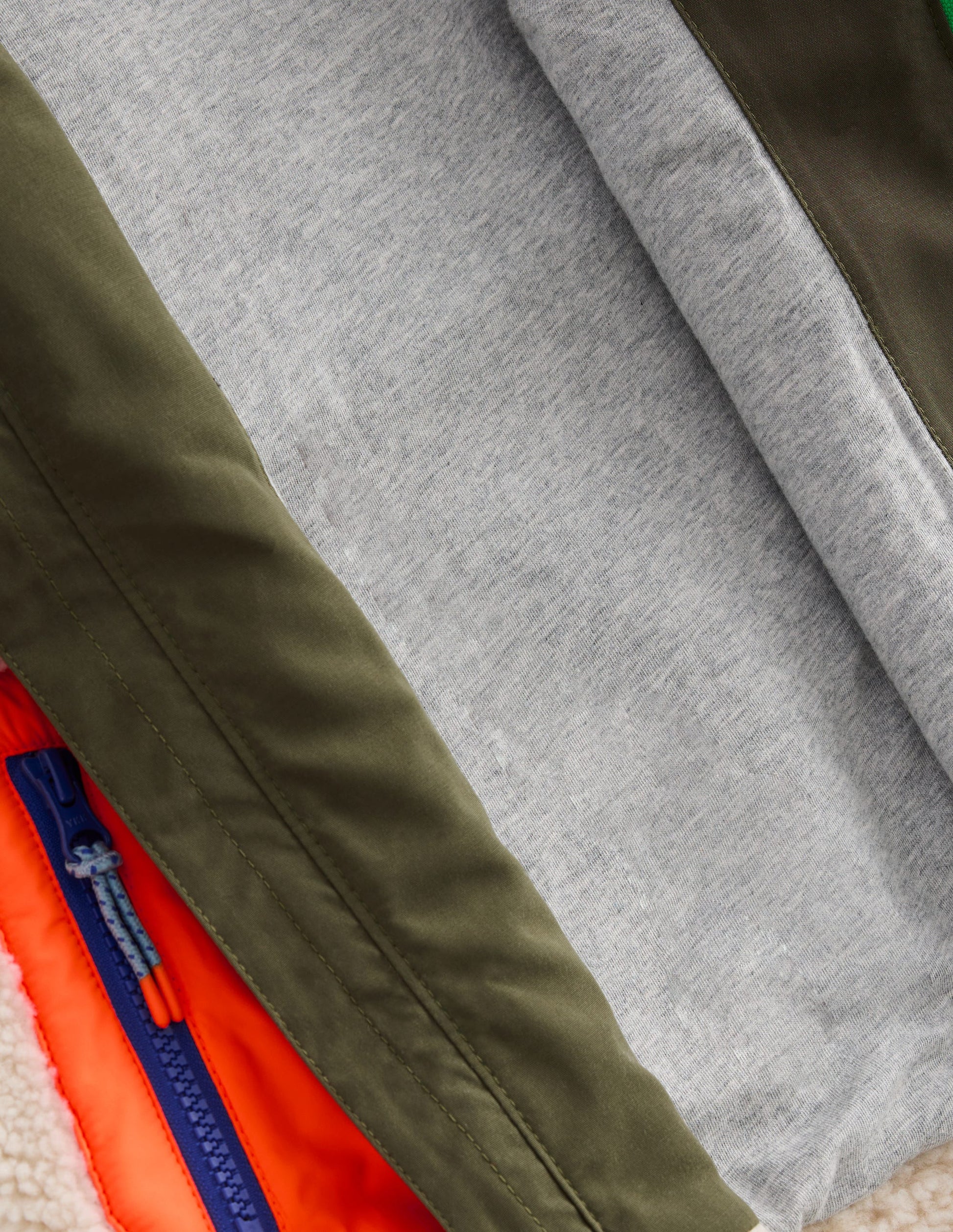 Borg Mix Jacket-Khaki Colourblock-5