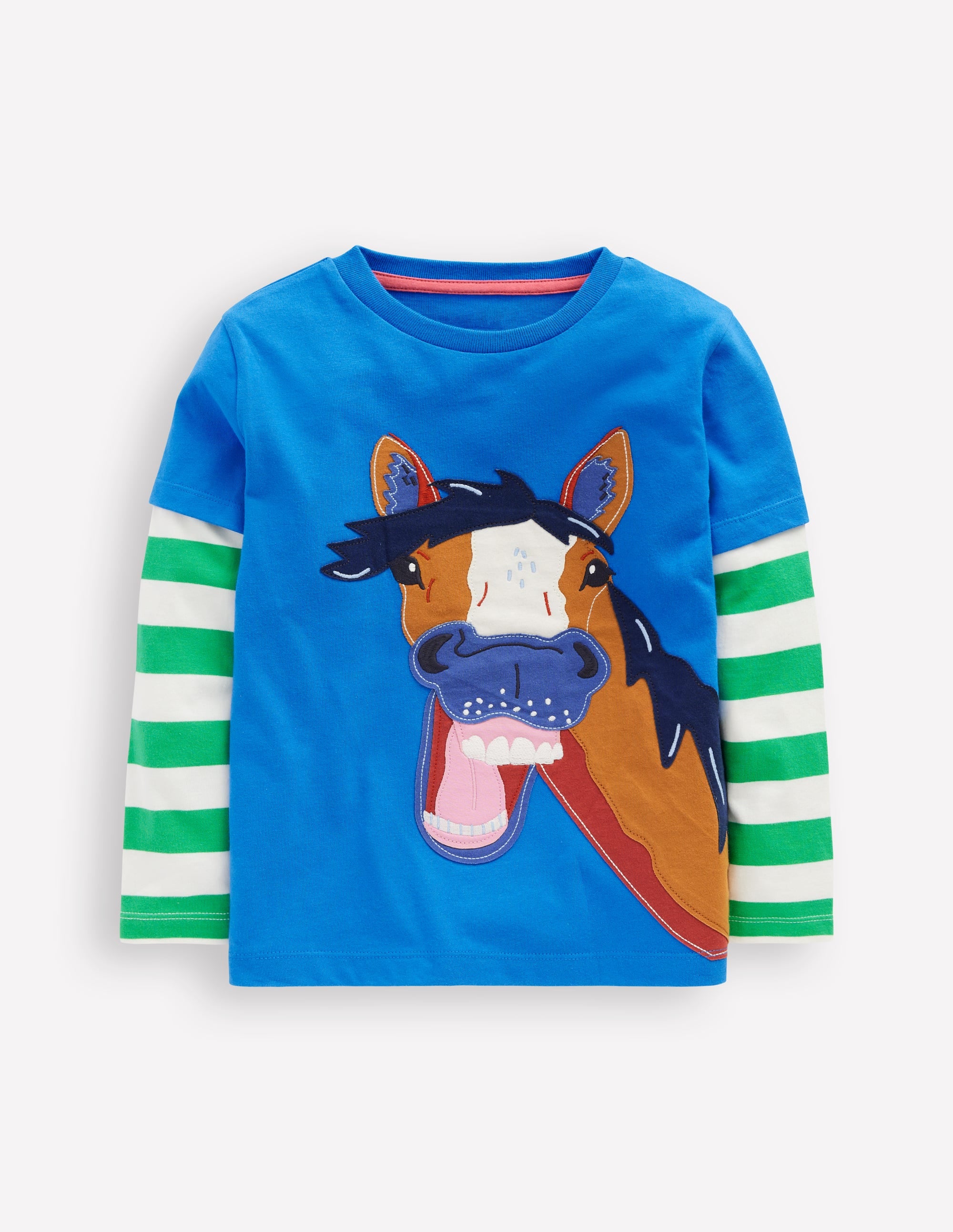 T-shirt fausses manches à appliqué-Cheval bleu martin-pêcheur - Image 1
