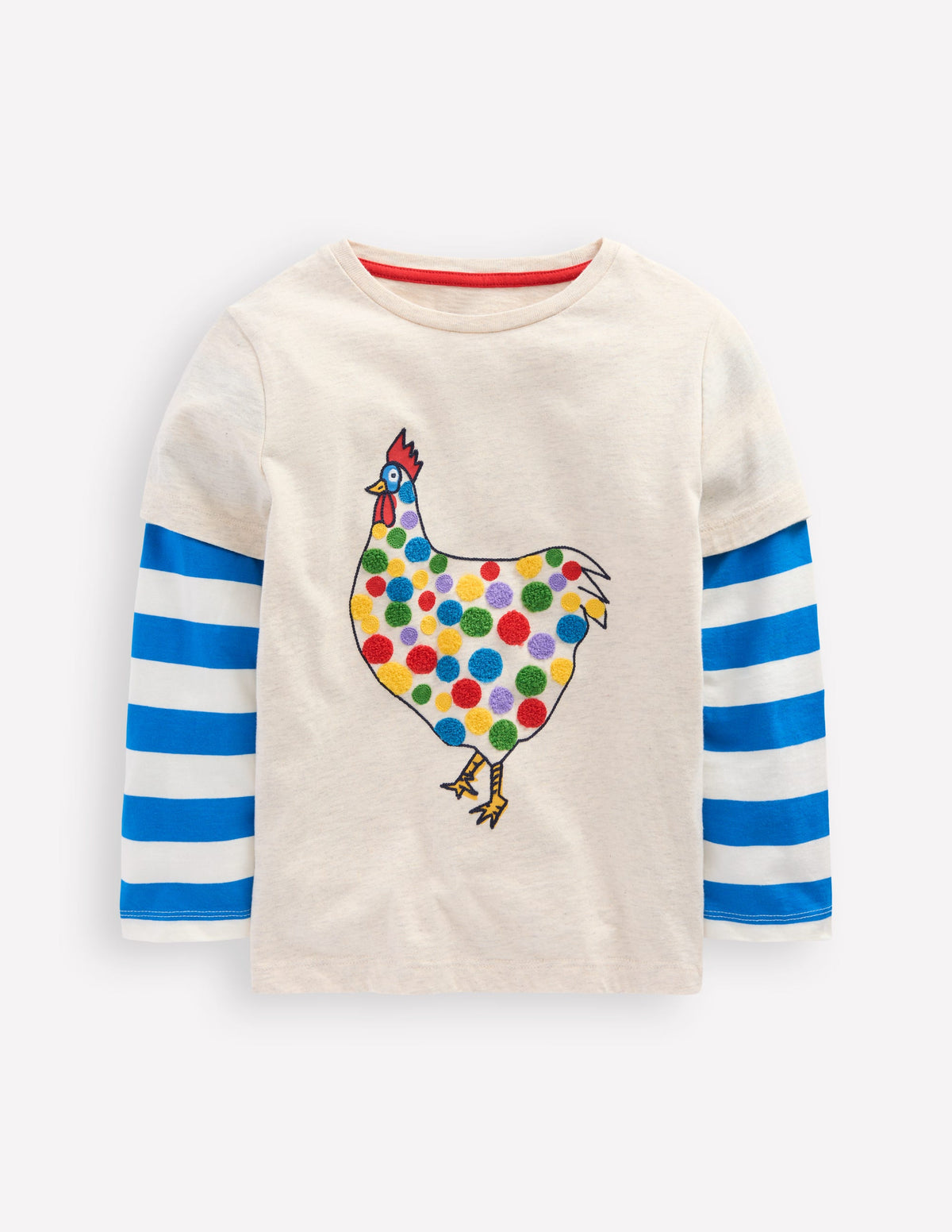 T-Shirt mit Applikation im Lagenlook-Haferbeige Meliert Huhn - Image 1