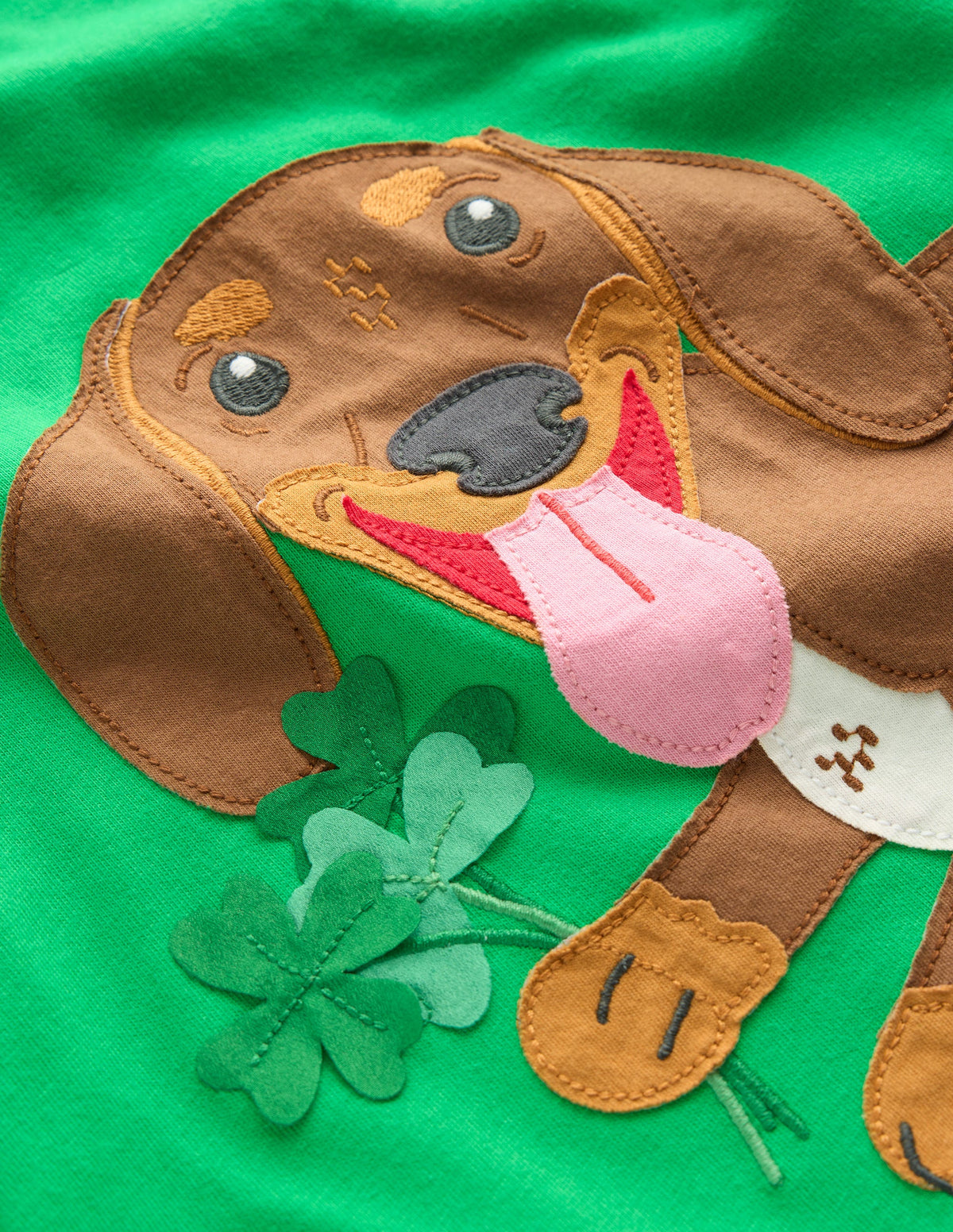 T-shirt fausses manches à appliqué-Chien Saint-Patrick vert printemps-3