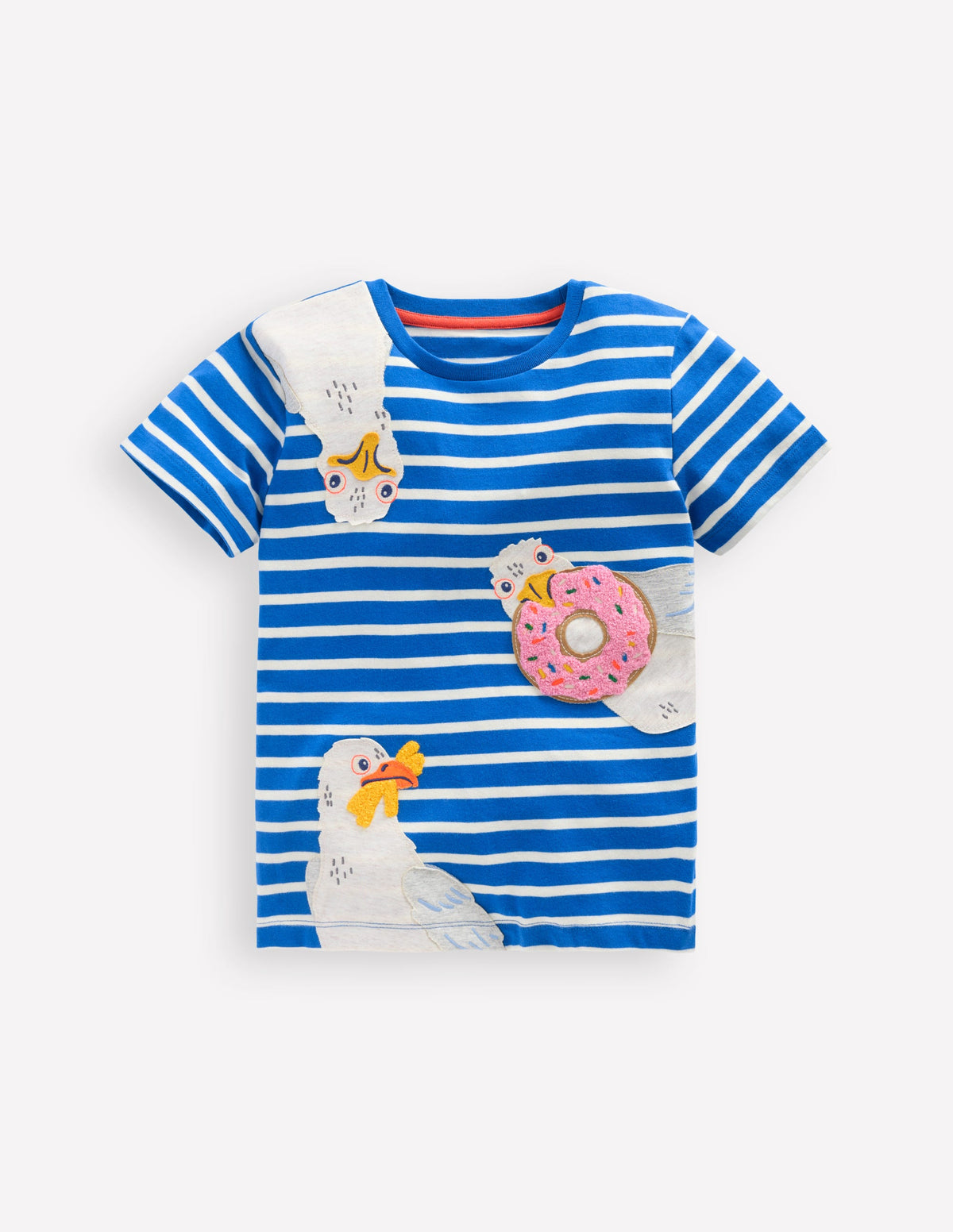 Short Sleeve Appliqué T-shirt-Gallery Blue Stripe Seagulls - Image 1
