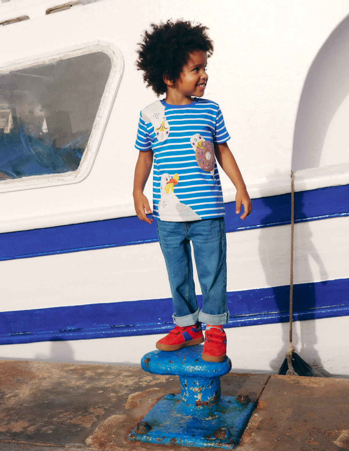 Short Sleeve Appliqué T-shirt-Gallery Blue Stripe Seagulls - Image 4