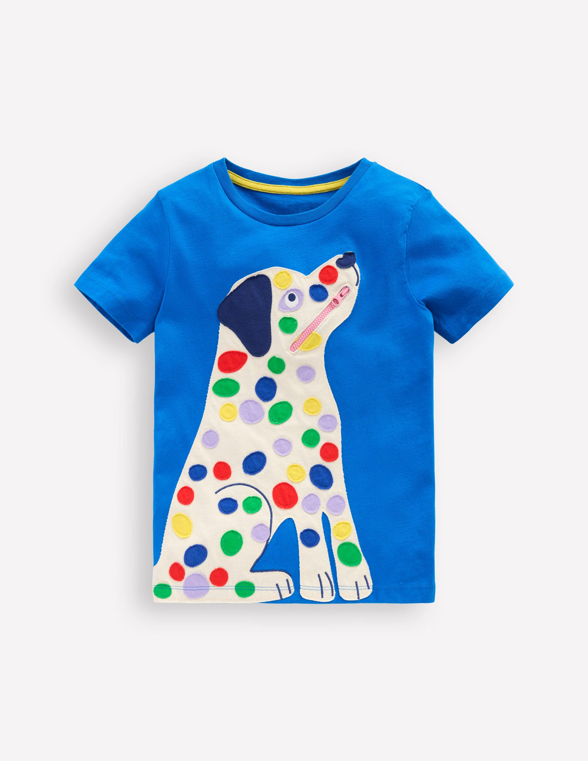 T-Shirt mit Reißverschlussapplikation-Eisvogelblau Hund-1