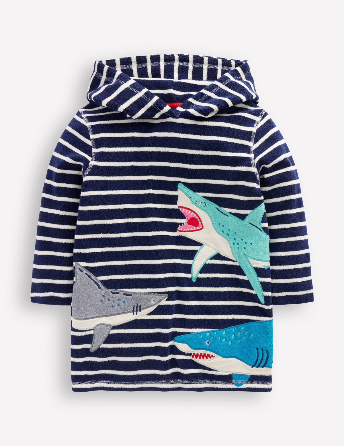 Frottee-Badeponcho mit Applikation-Schuluniform-Navy, Haie-1