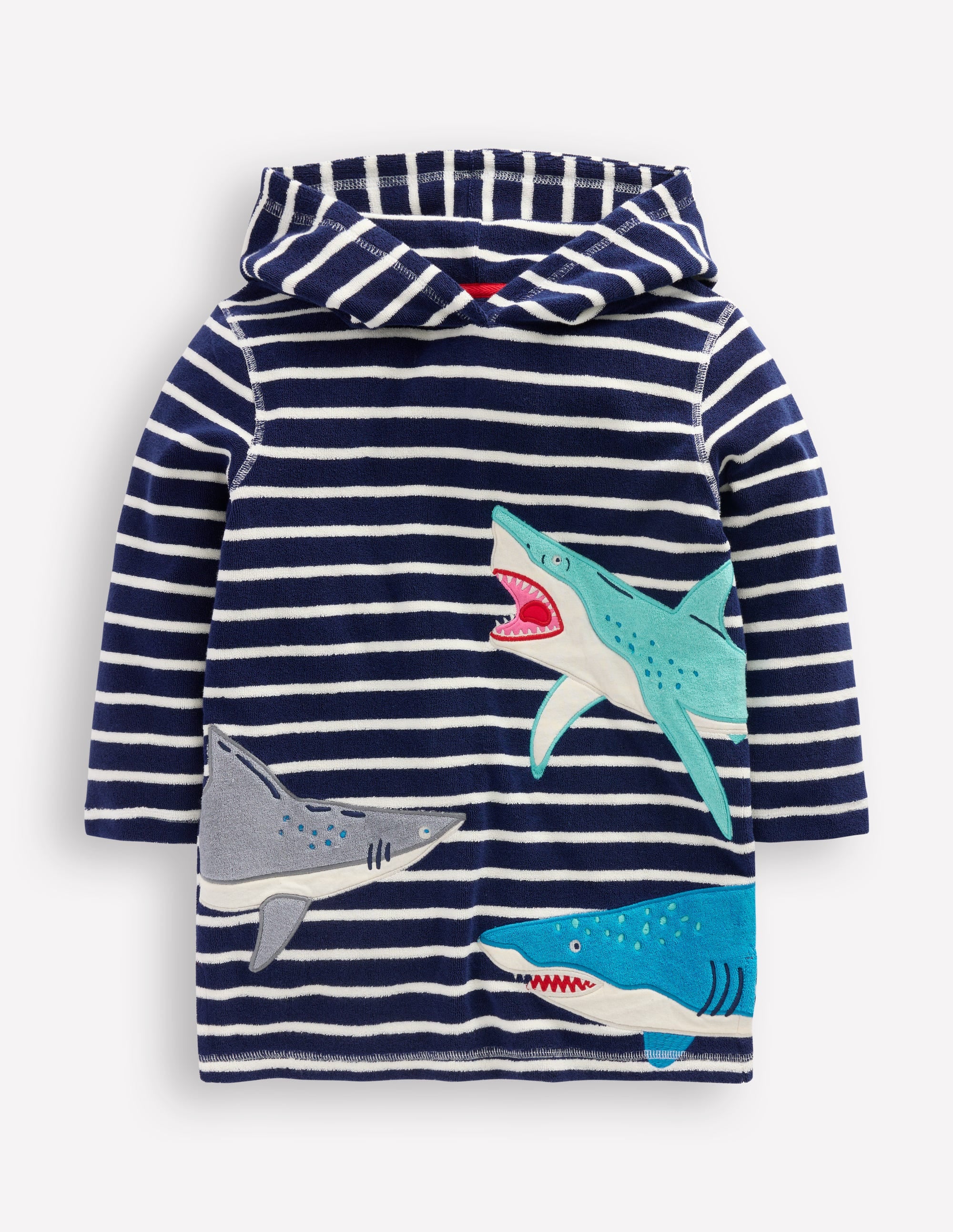 Frottee-Badeponcho mit Applikation-Schuluniform-Navy, Haie - Image 1