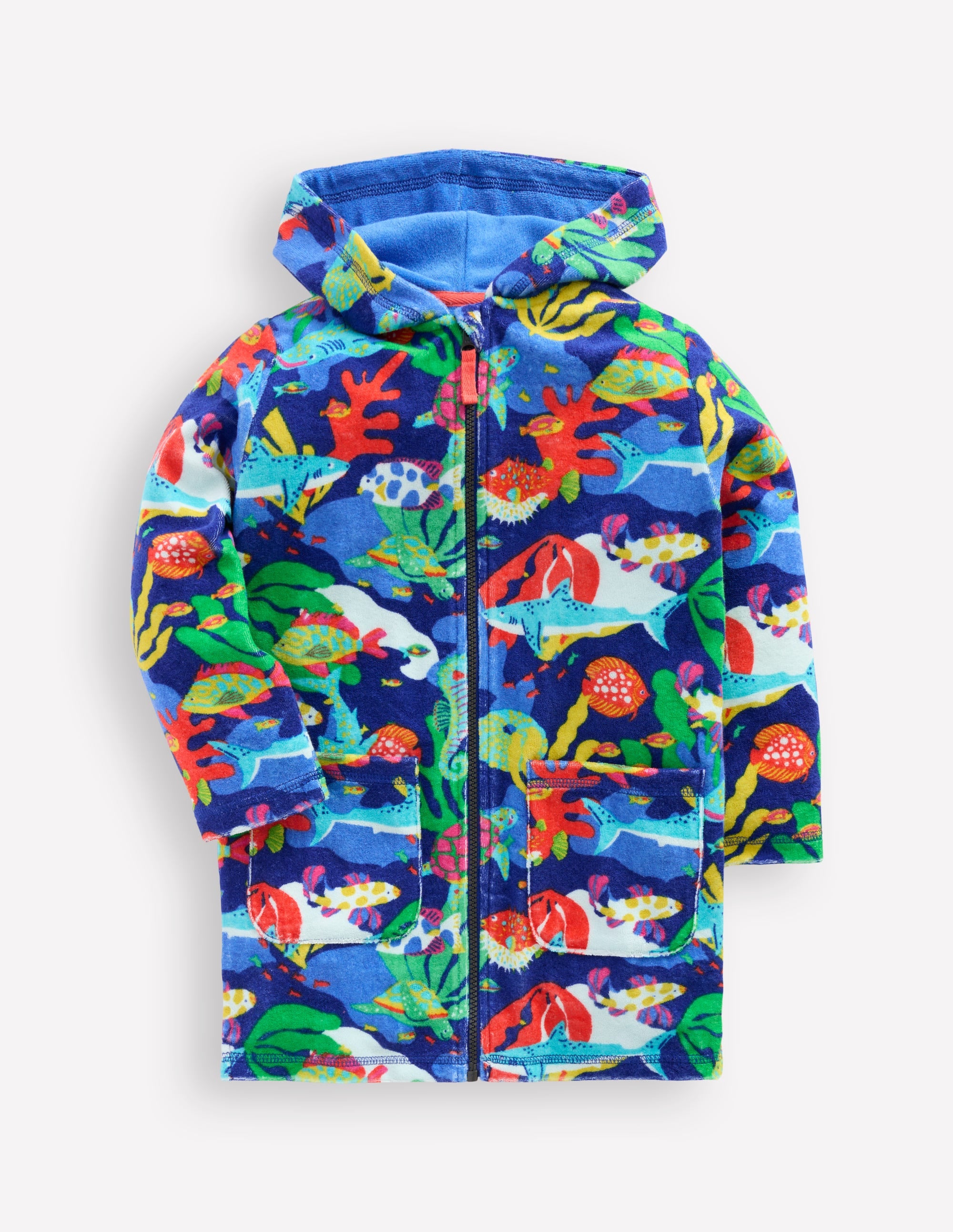 Frottee-Badeponcho mit Reißverschluss-Saphirblau Streifen - Image 1