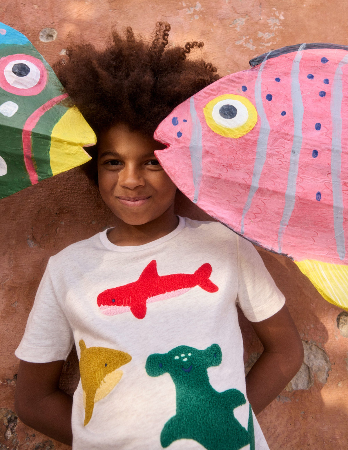 T-shirt manches courtes en bouclé-Requins ivoire-4