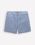 Short en coton et lin-Bleu chambray