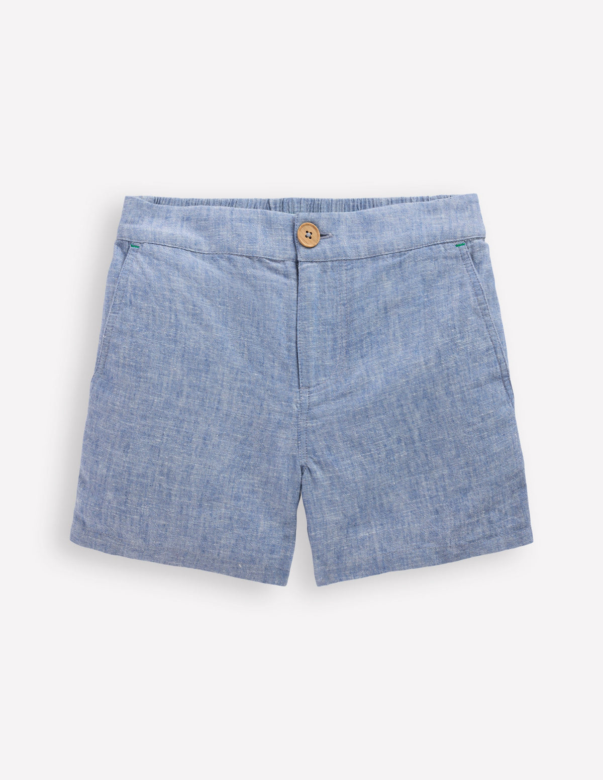 Short en coton et lin-Bleu chambray-1