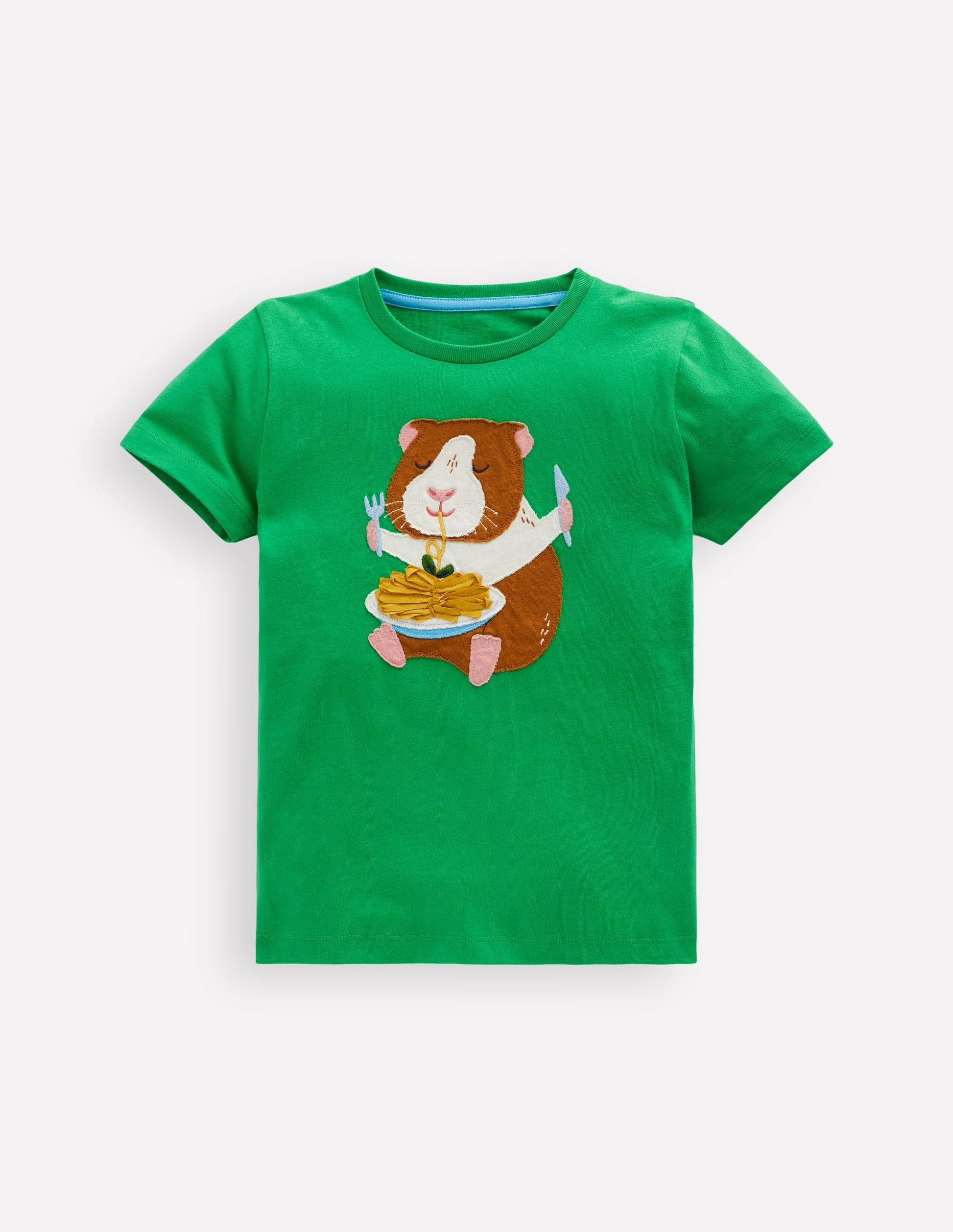 T-shirt manches courtes à appliqué-Cochon d'Inde vert printemps-1