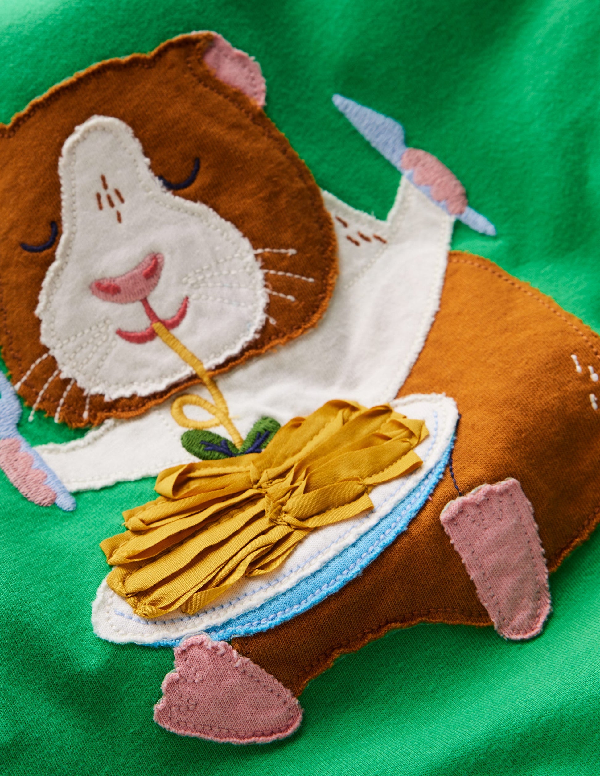 T-shirt manches courtes à appliqué-Cochon d'Inde vert printemps-3