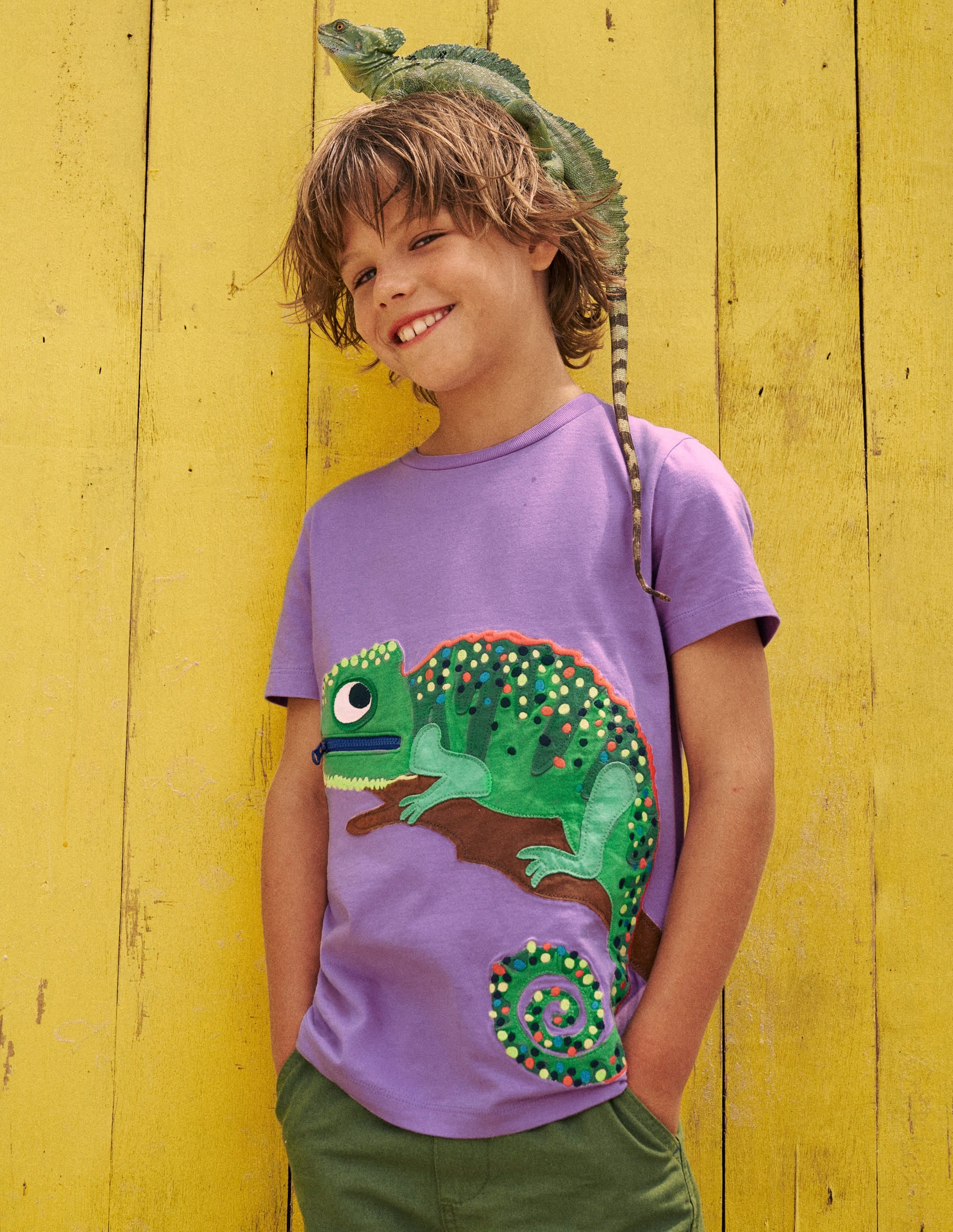 T-shirt zippé à appliqué-Caméléon violet aster - Image 4