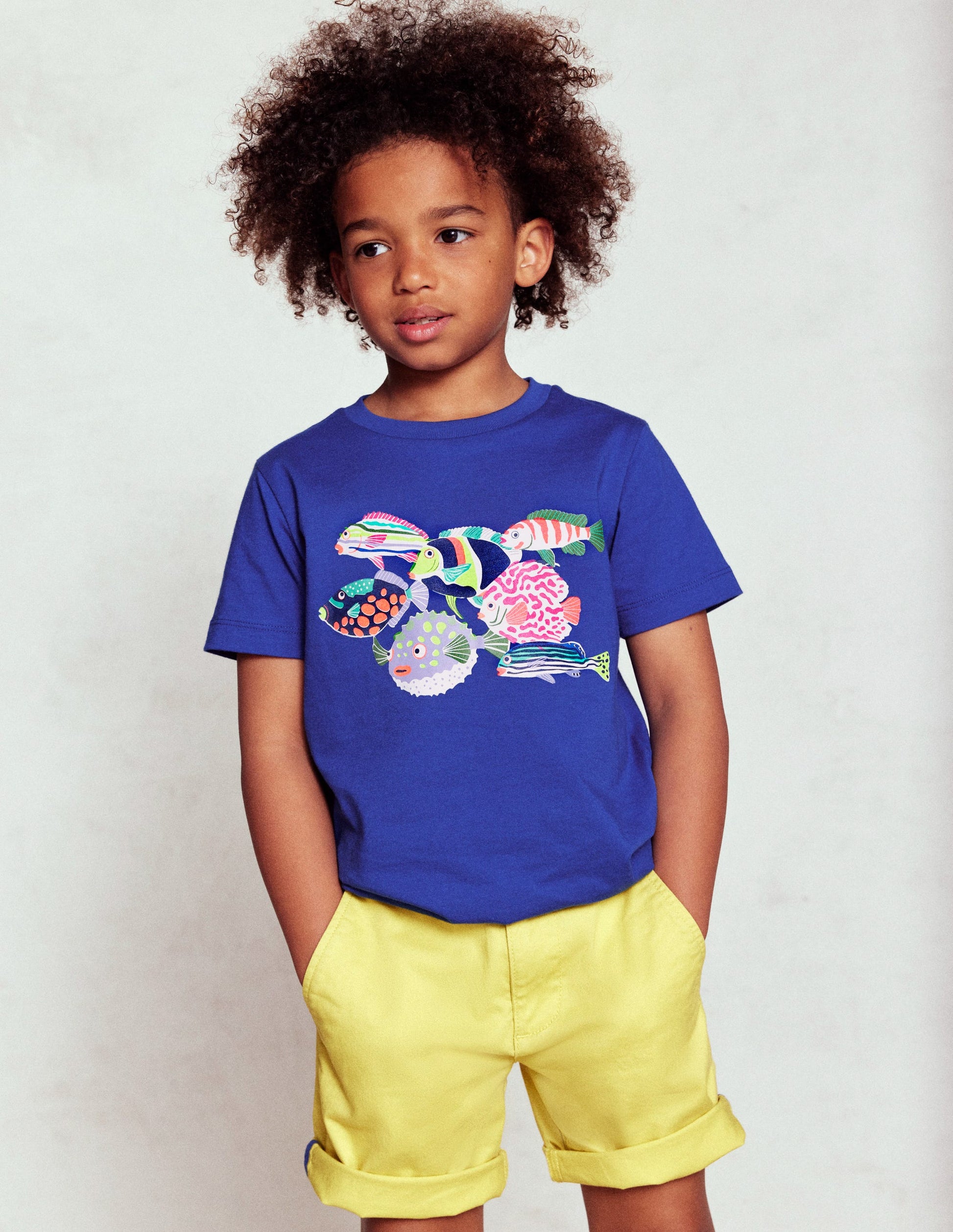 T-shirt manches courtes à imprimé riso-Poissons bleu héron-6