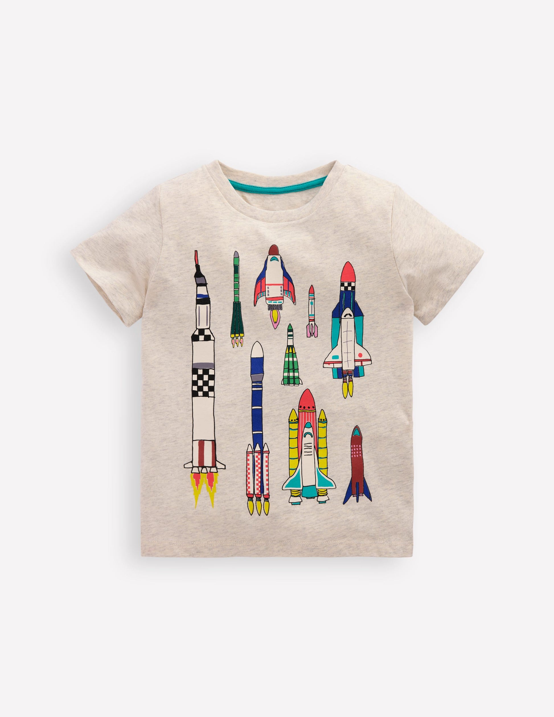 T-shirt graphique à manches courtes-Fusées avoine chiné-1