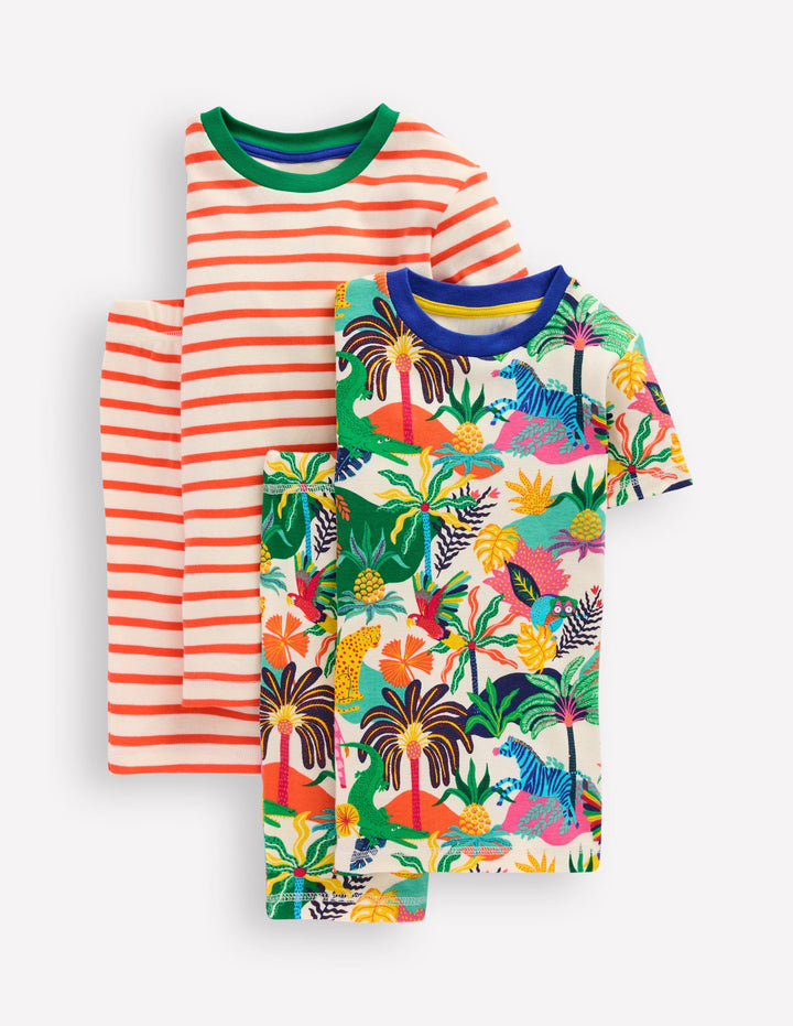 2 pyjamas courts douillets-Jungle multi ivoire