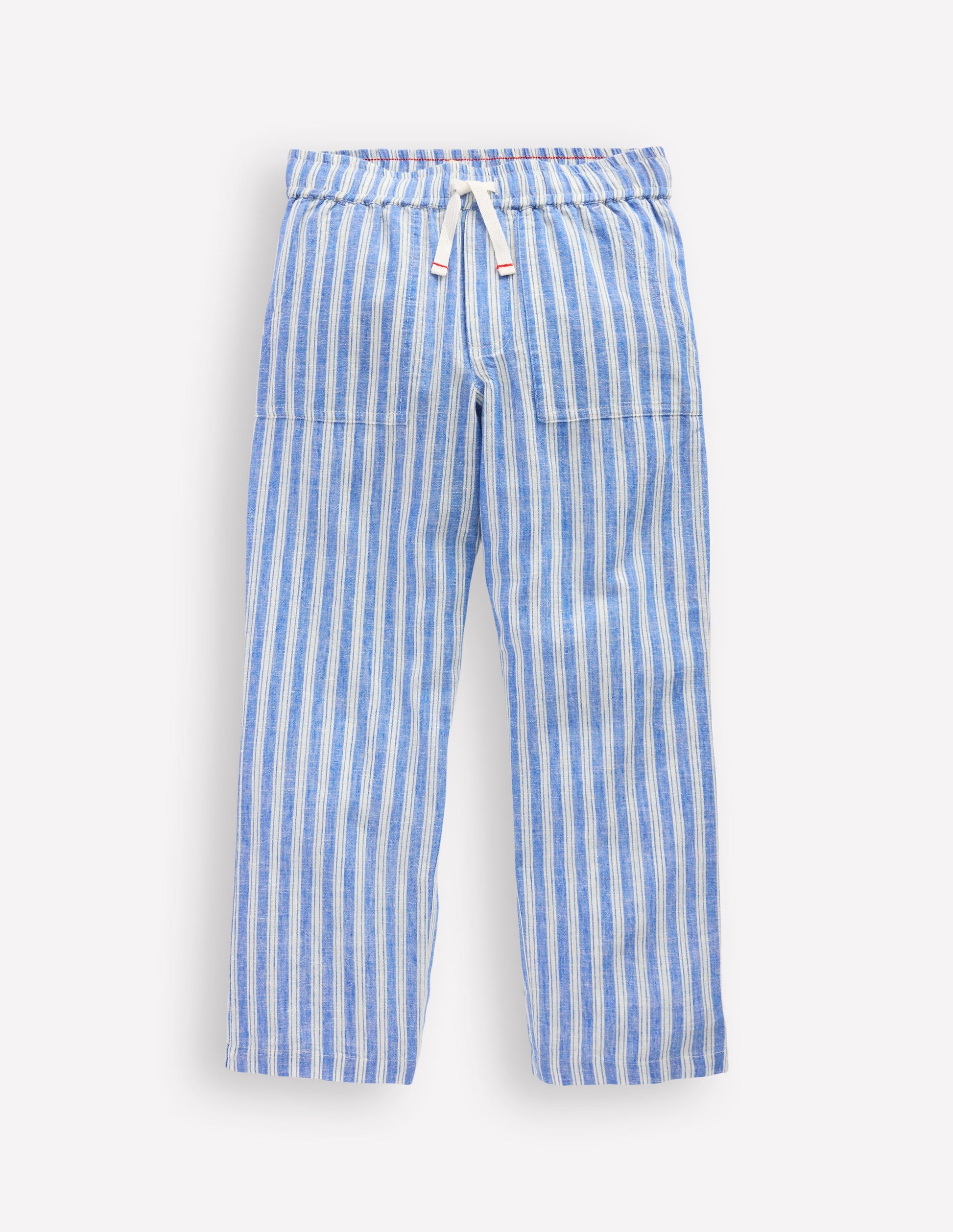 Baumwoll-Leinen-Hose zum Hineinschlüpfen-Blau, Feine Streifen-1