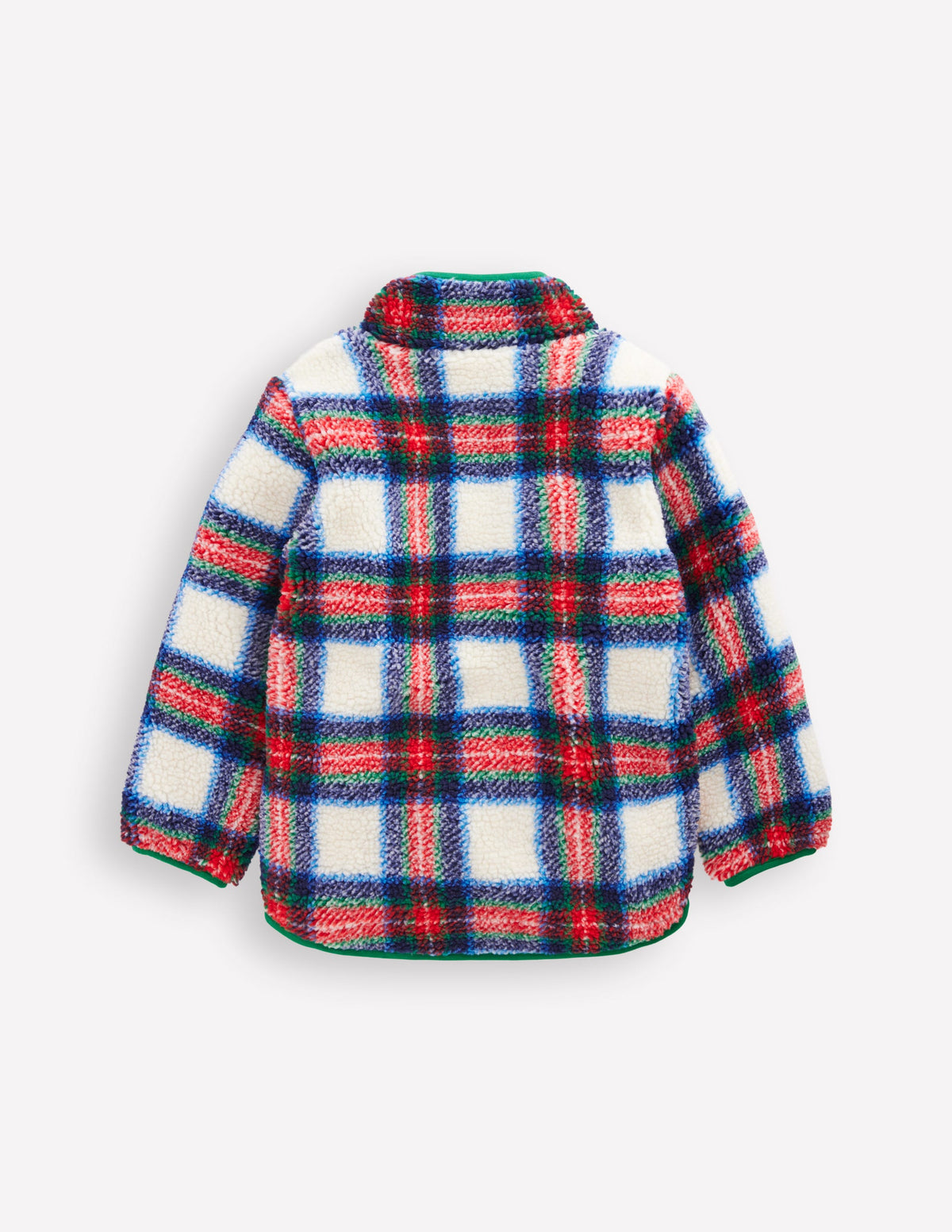 Kuschelige Teddyfell-Jacke-Naturweiß, Blau und Rot Kariert-2