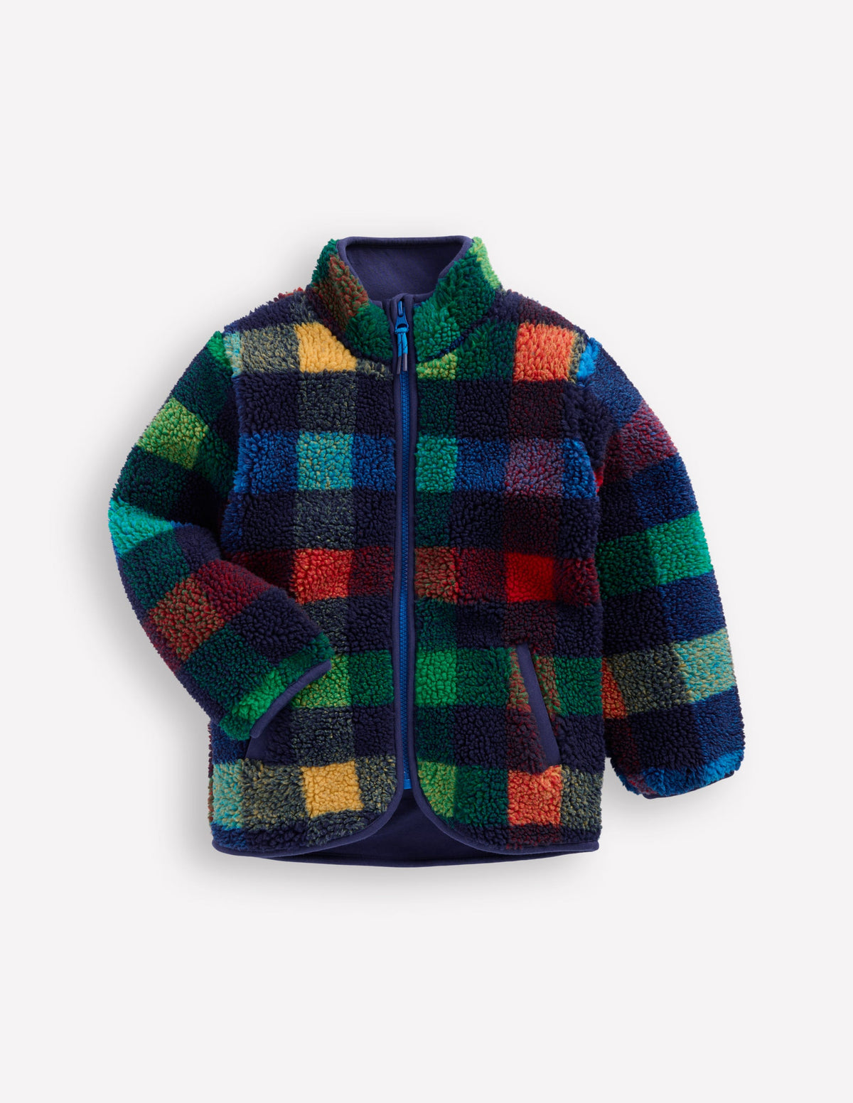 Kuschelige Teddyfell-Jacke-Navy Kariert - Image 1