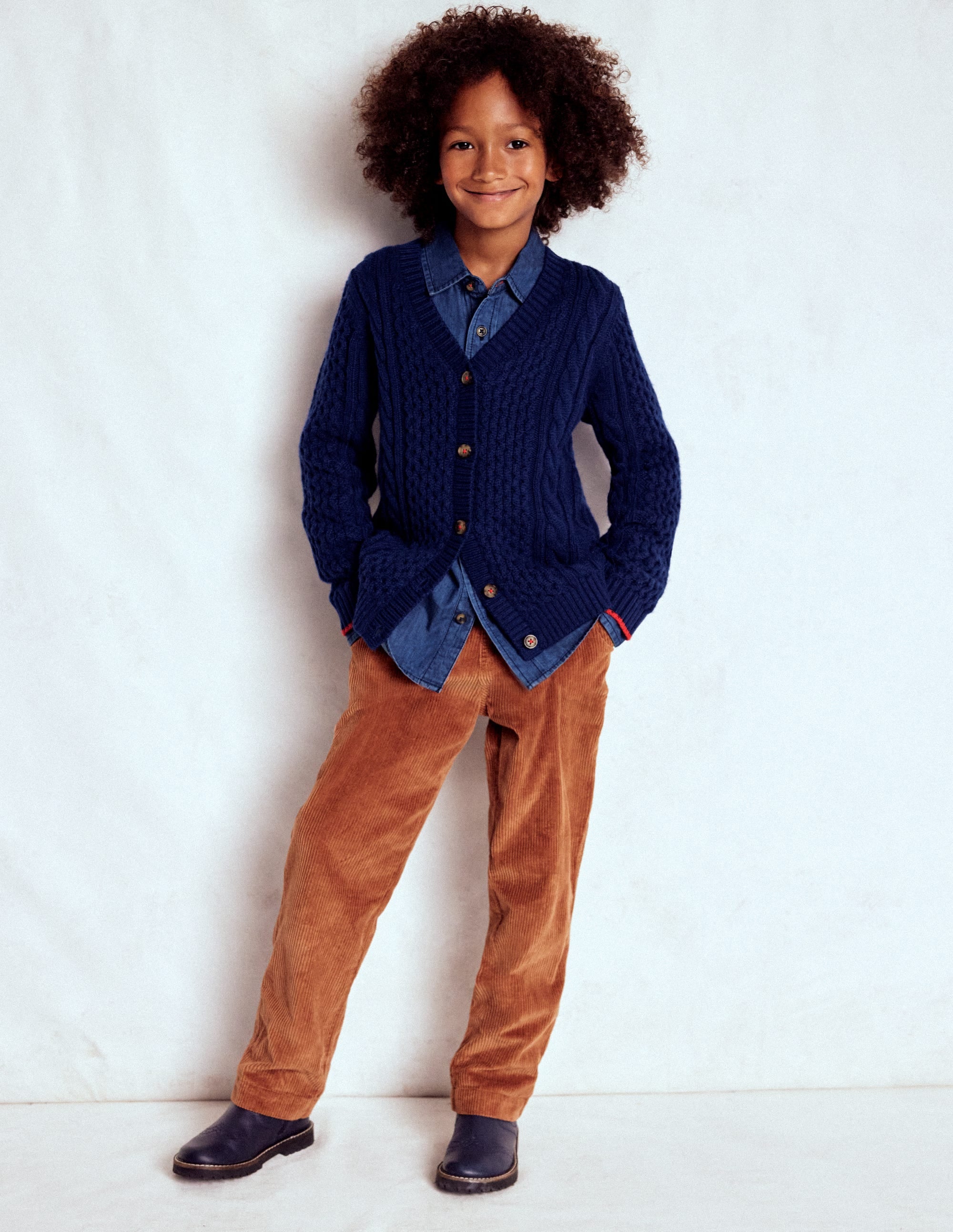 Klassische Strickjacke mit Zopfmuster-Schuluniform-Marineblau - Image 1
