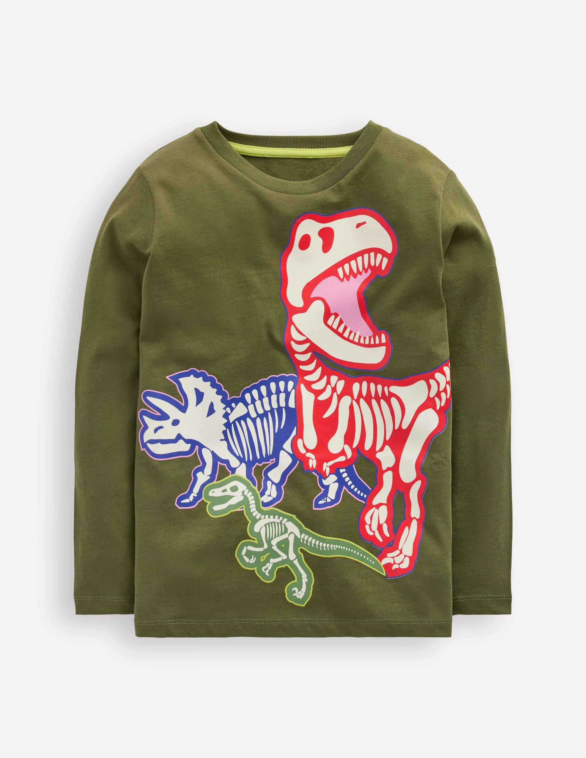 Im Dunkeln leuchtendes Langarmshirt-Wintermoos Dino Skelette - Image 1